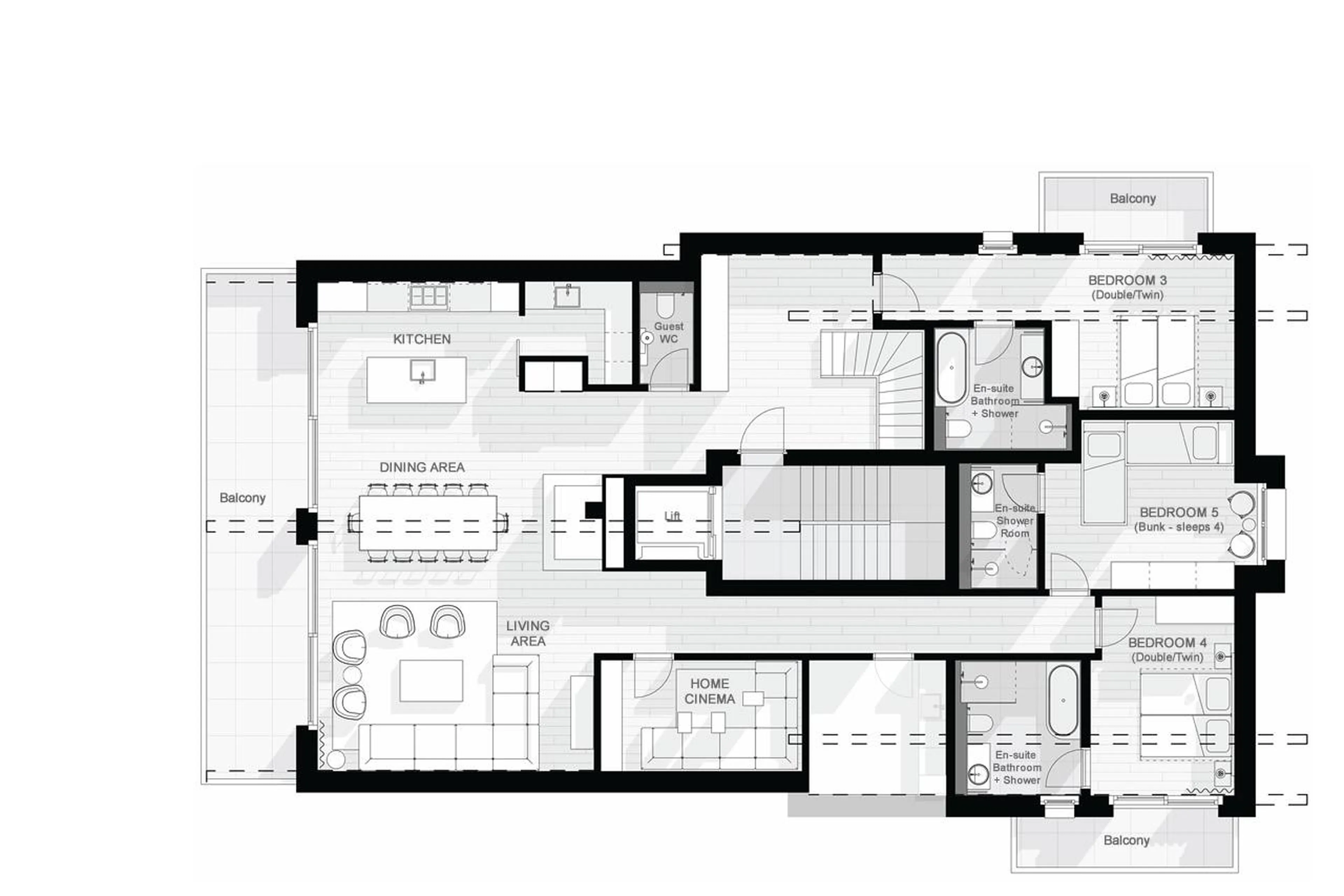 Level 3 floor plan of the Matterhorn Penthouse in Zermatt