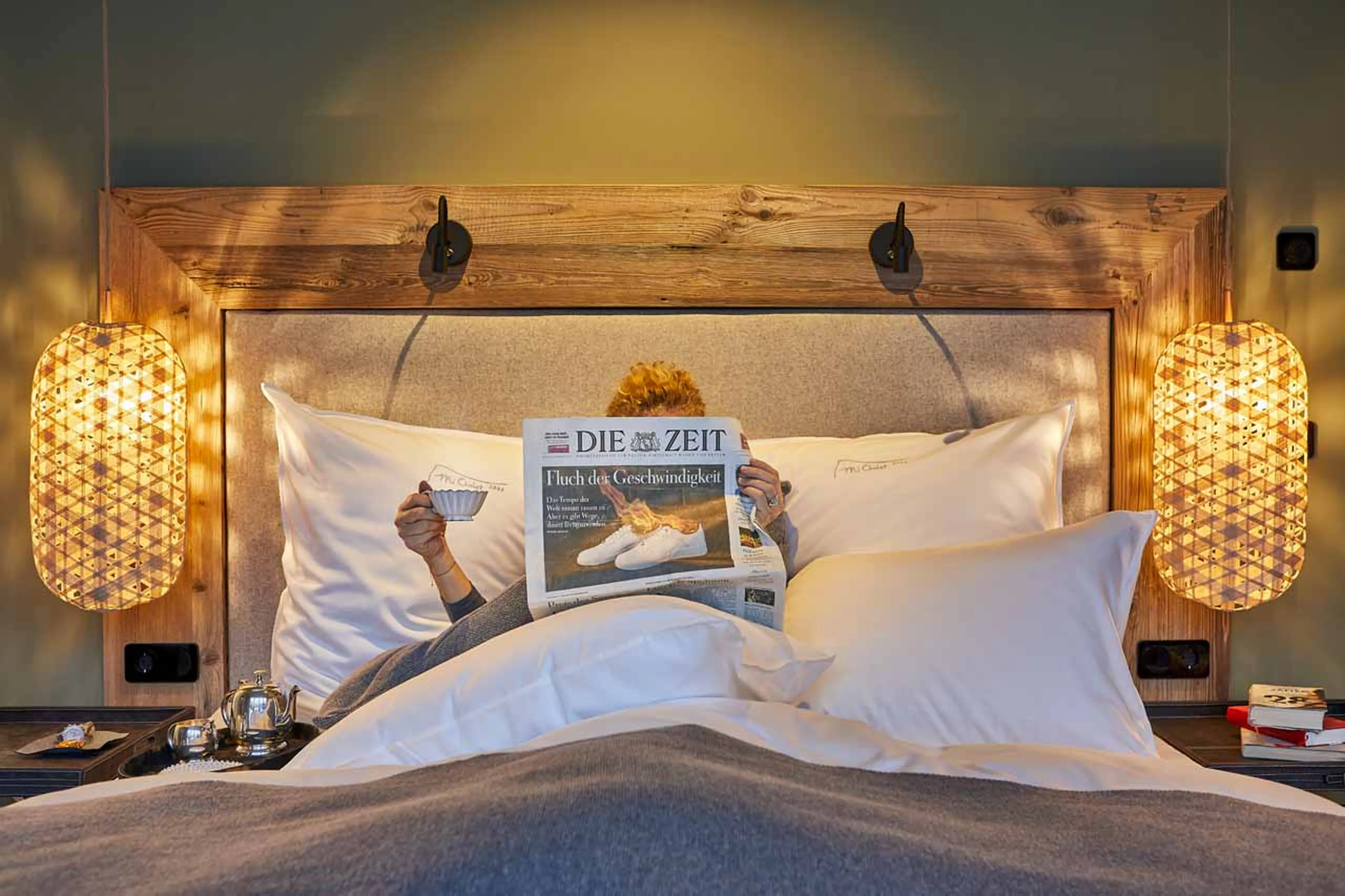 Relaxing in bed at Mi Chalet in Alta Badia