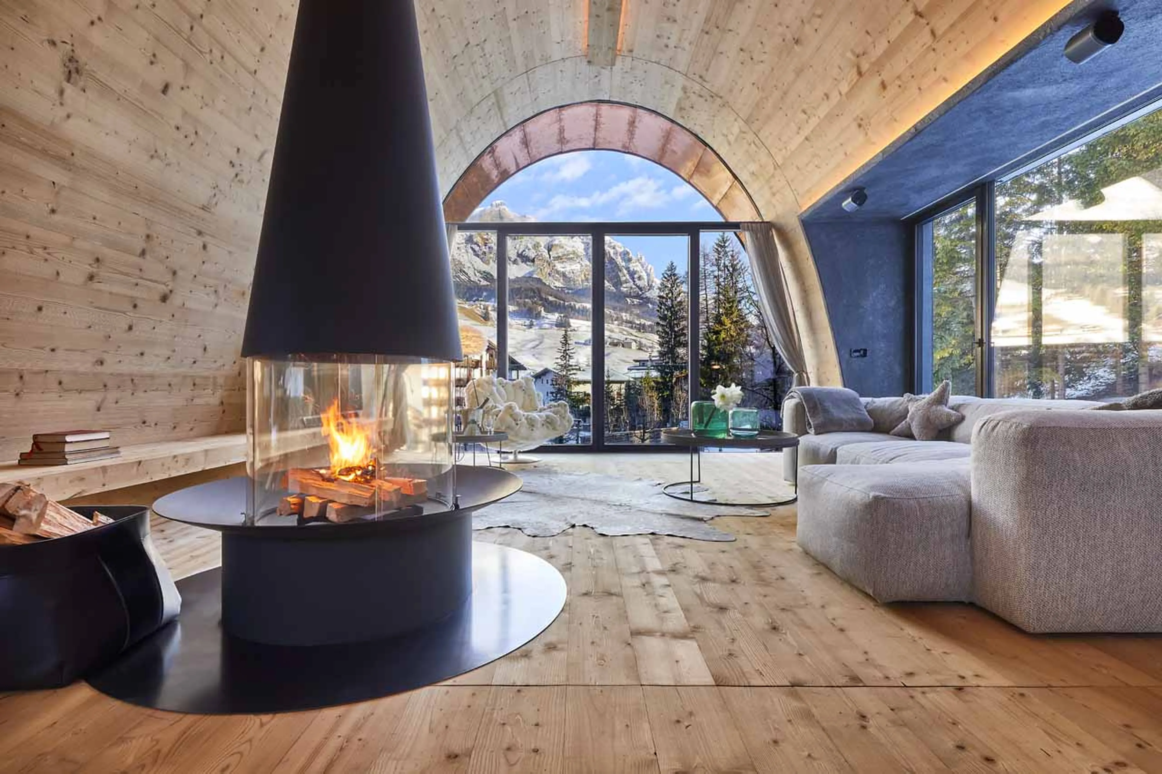 Panoramic views from living area at Mi Chalet in Alta Badia