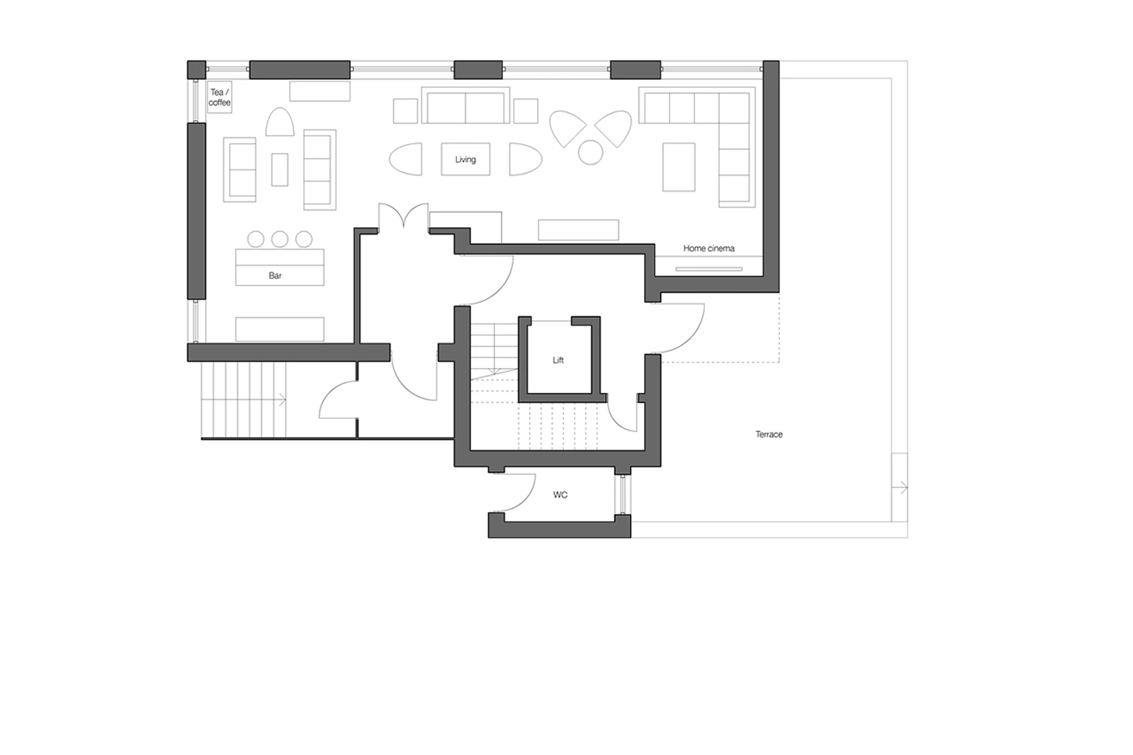 Level 0 floor plan of Montfort Lodge in St Anton