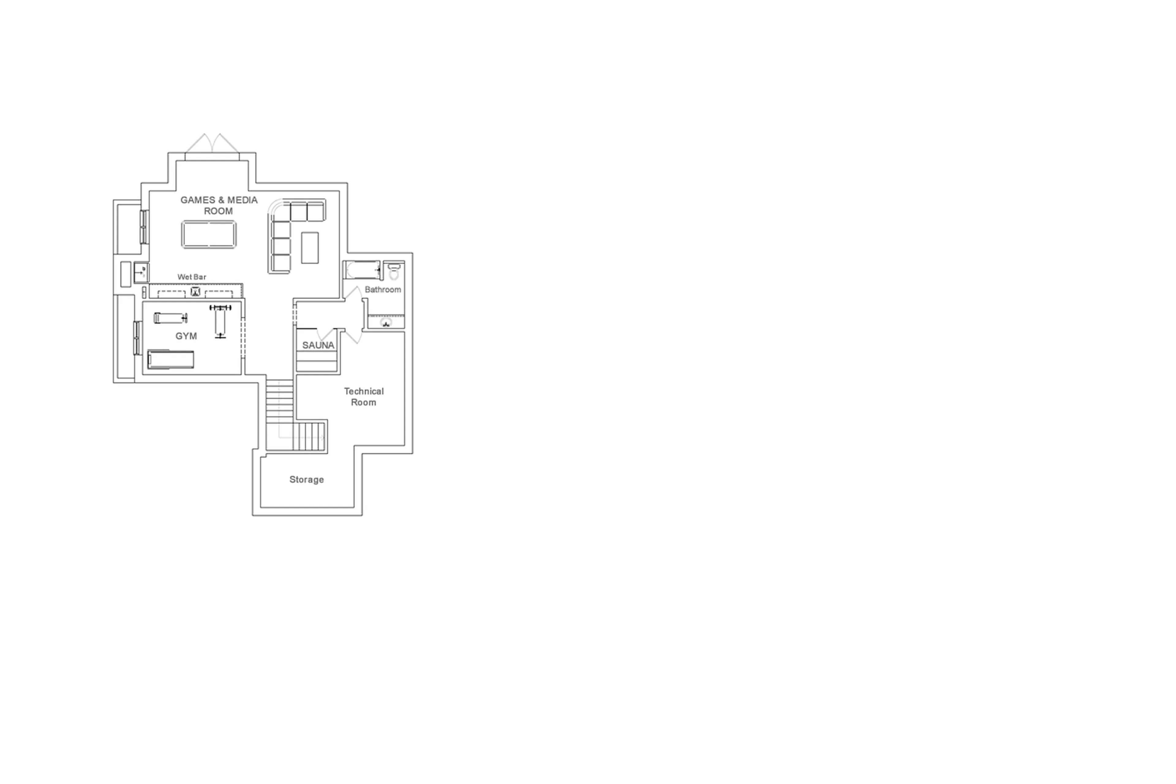 Lower level floor plan of Mountain Lake Chalet in Revelstoke