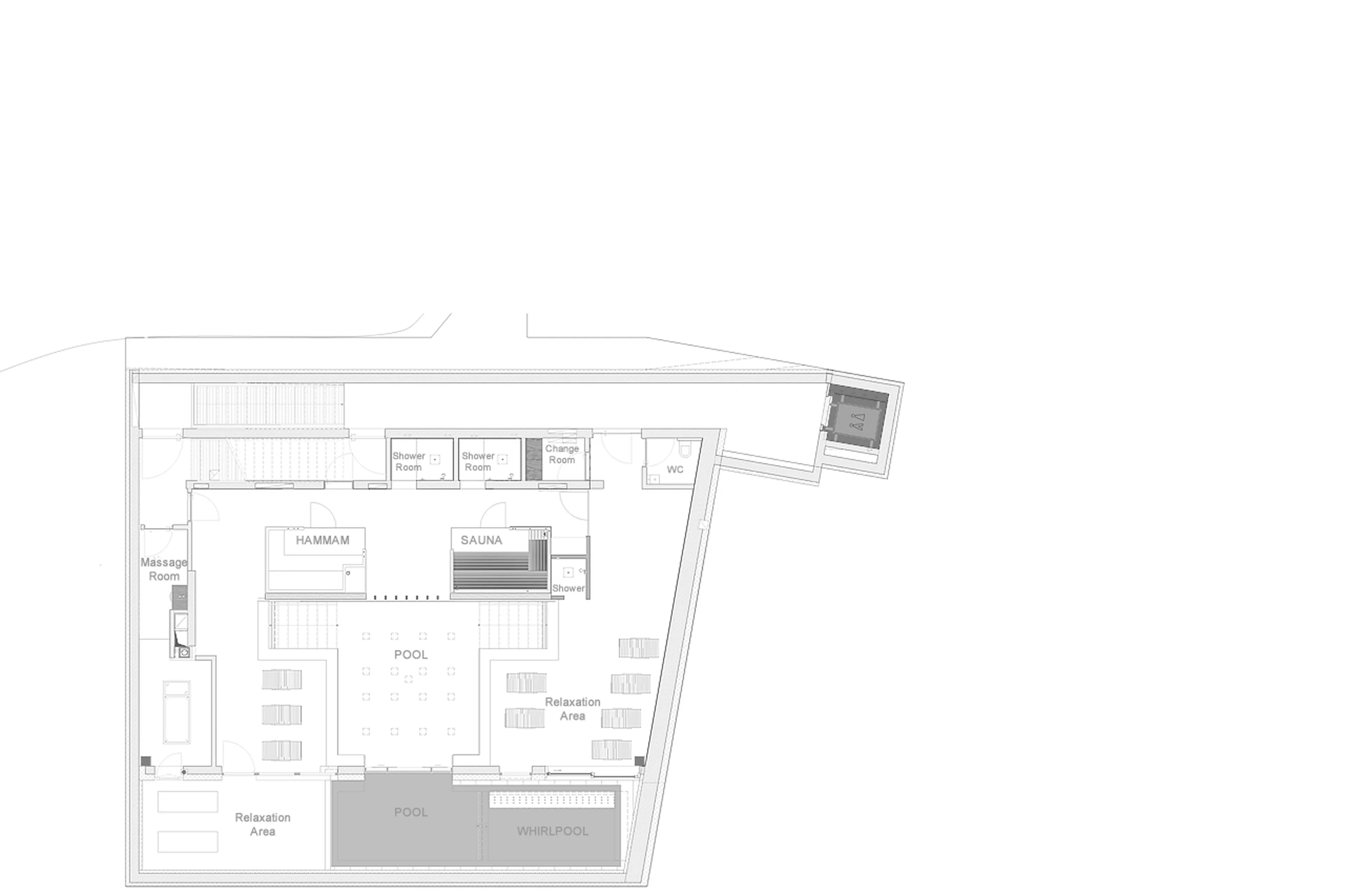 Spa level floor plan of Muline Lodge in Val Gardena