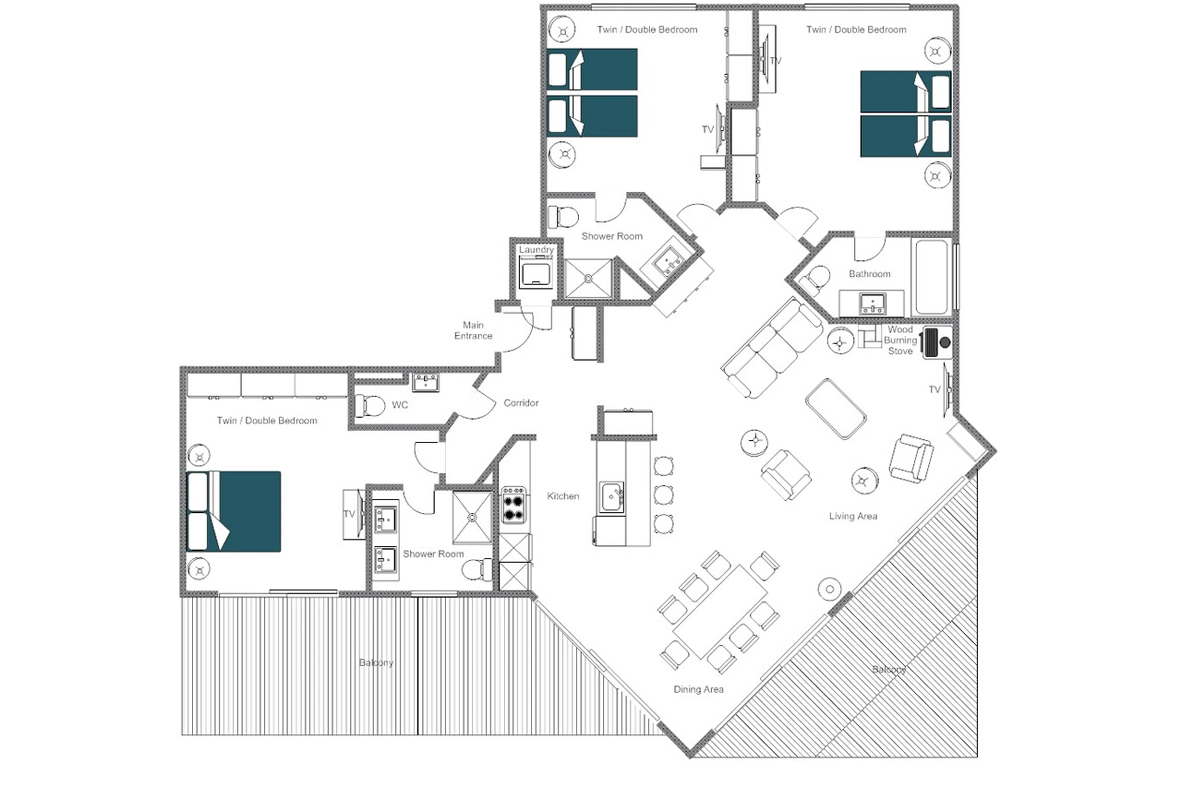 Floor plan of Exterior of No. 5 Apartment 4 in Verbier