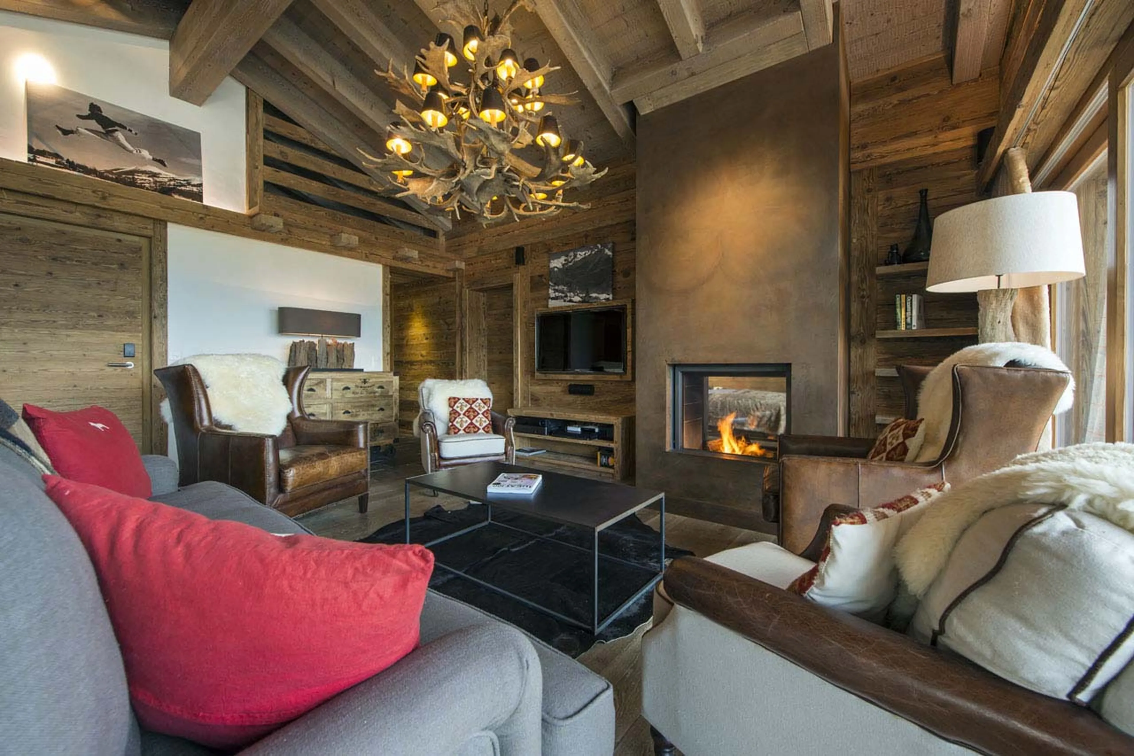 Comfortable seating in living room of No. 5 Penthouse in Verbier
