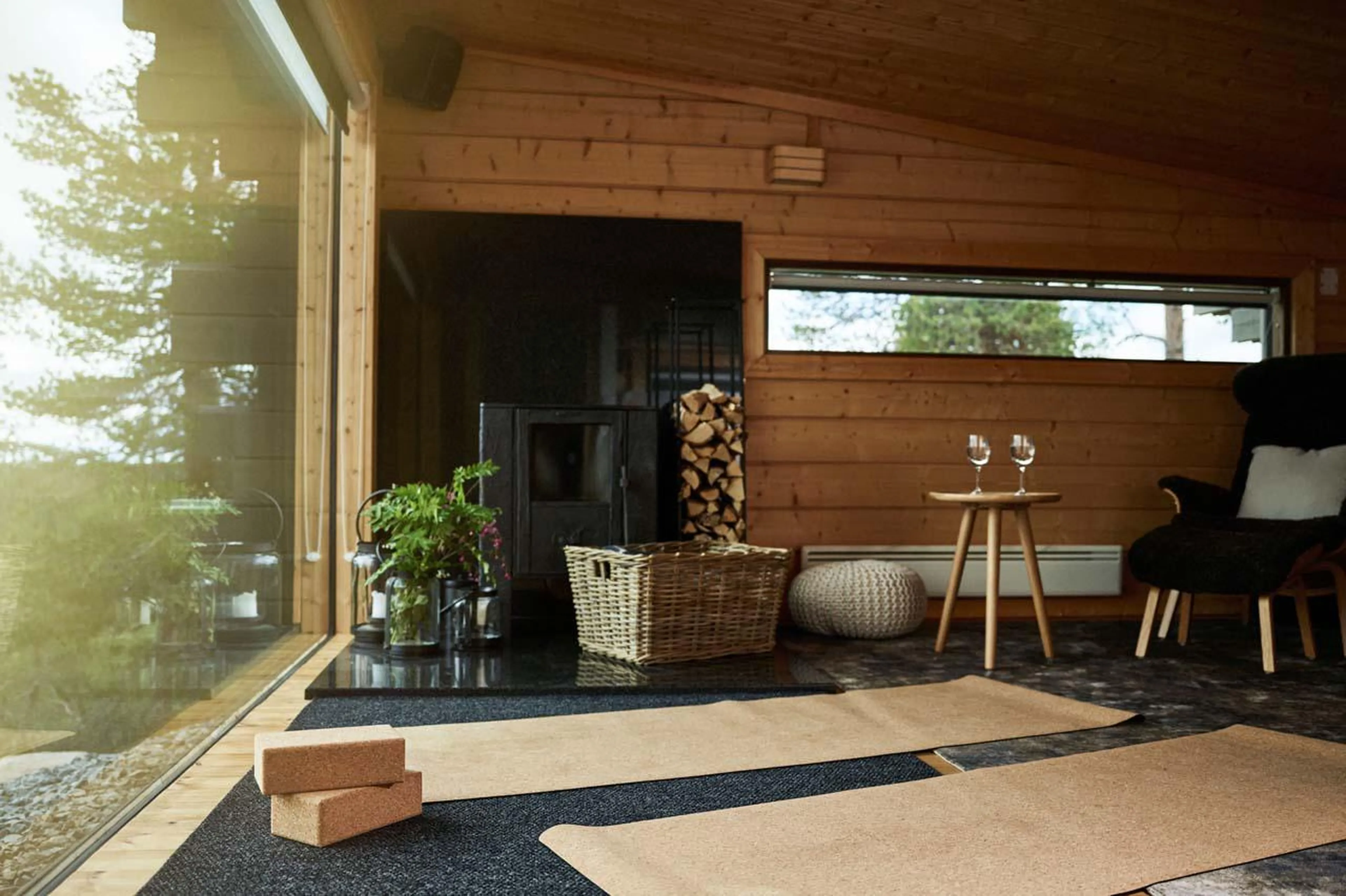 Communal relaxation room for yoga and pilates at Octola Glass Igloo in Finland