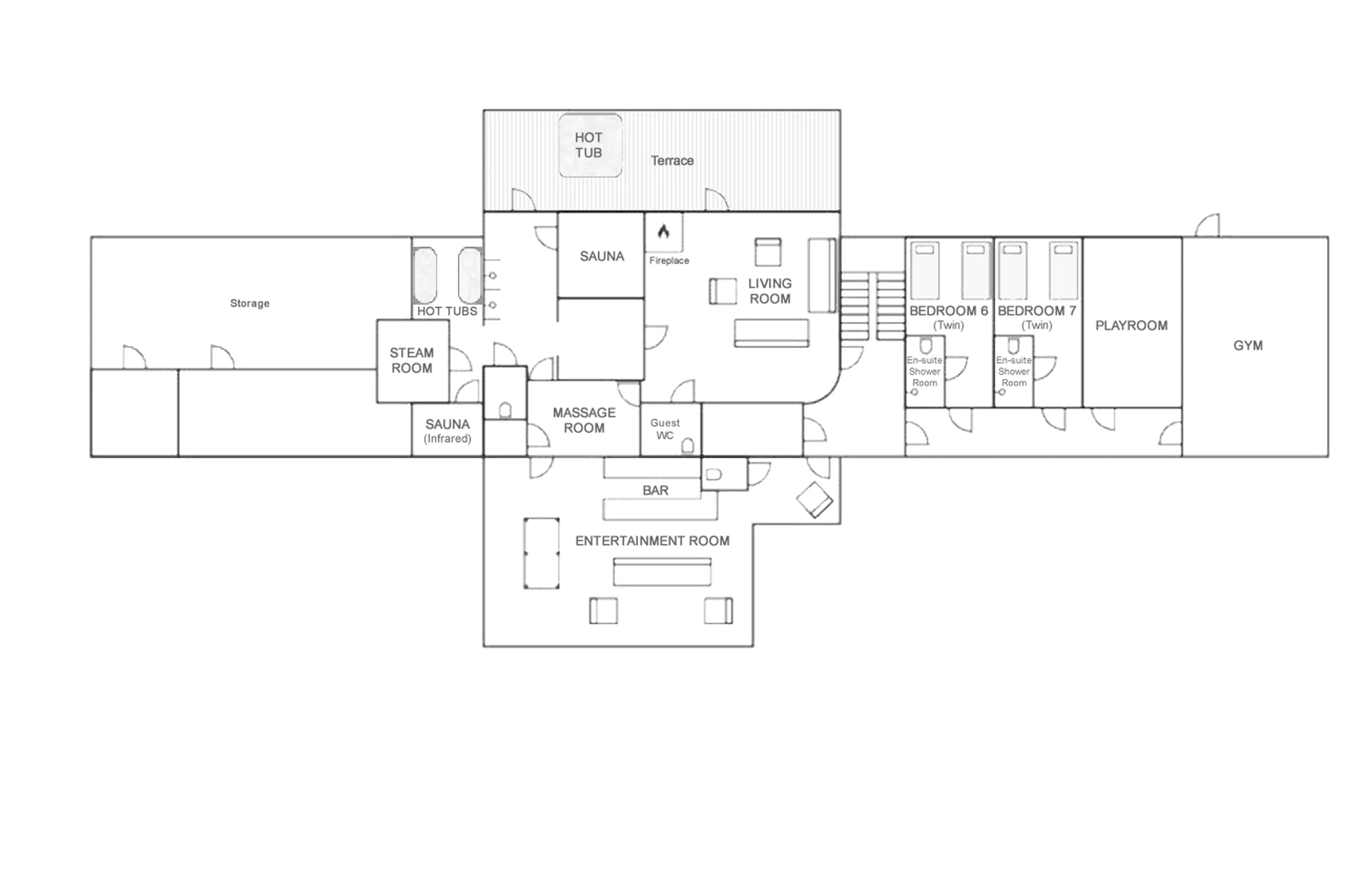 Lower ground level floor plan of Octola II Lodge in Finland