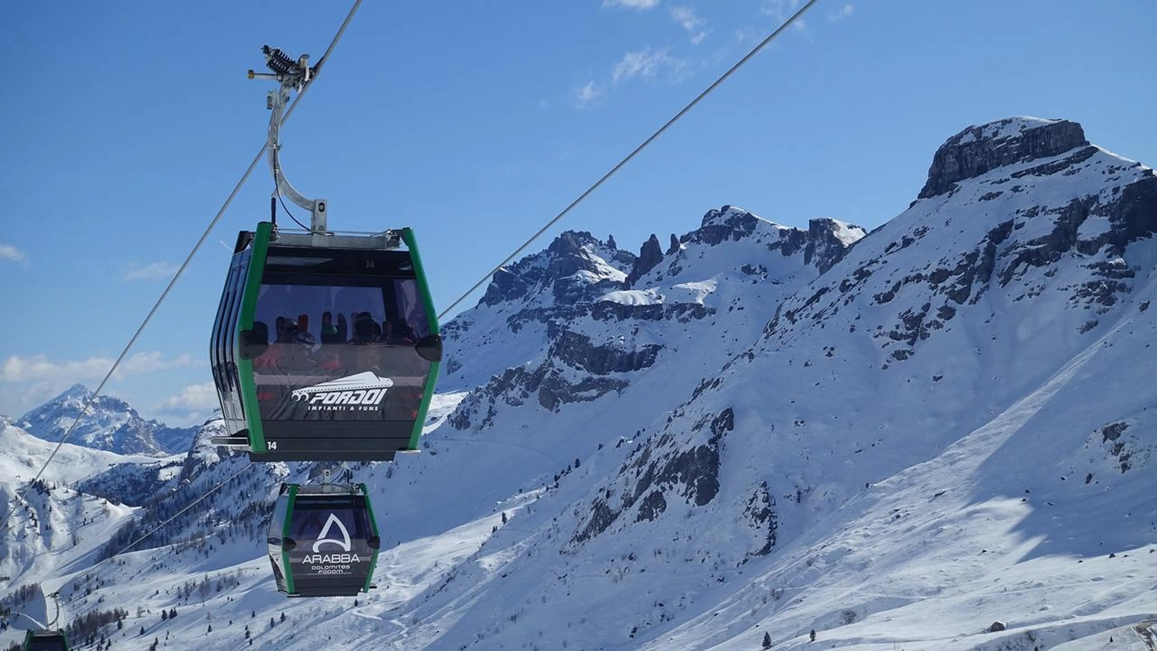 Cable car in Arabba ski area in the Dolomites