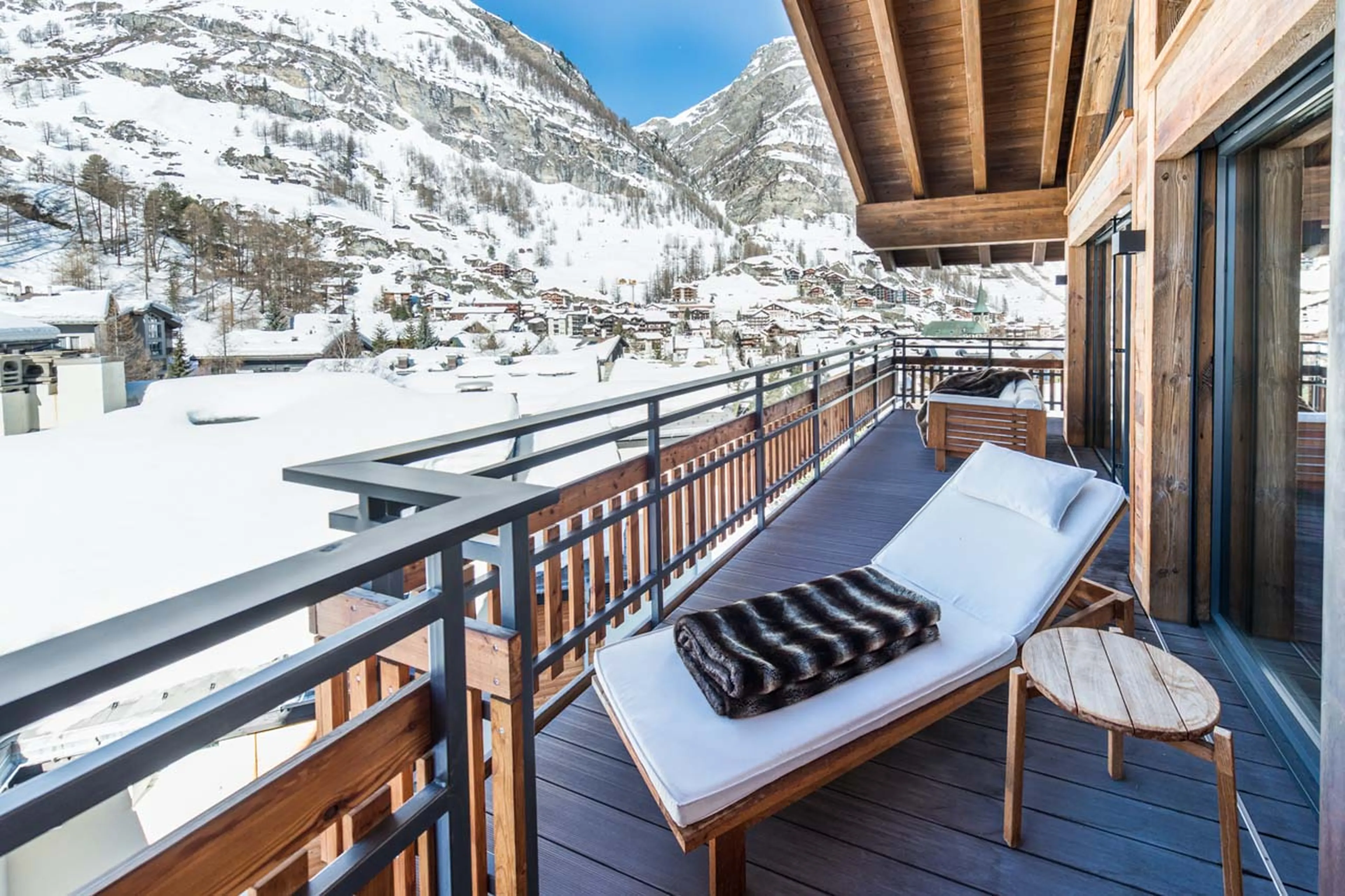 Deckchairs on balcony at Penthouse Aria in Zermatt