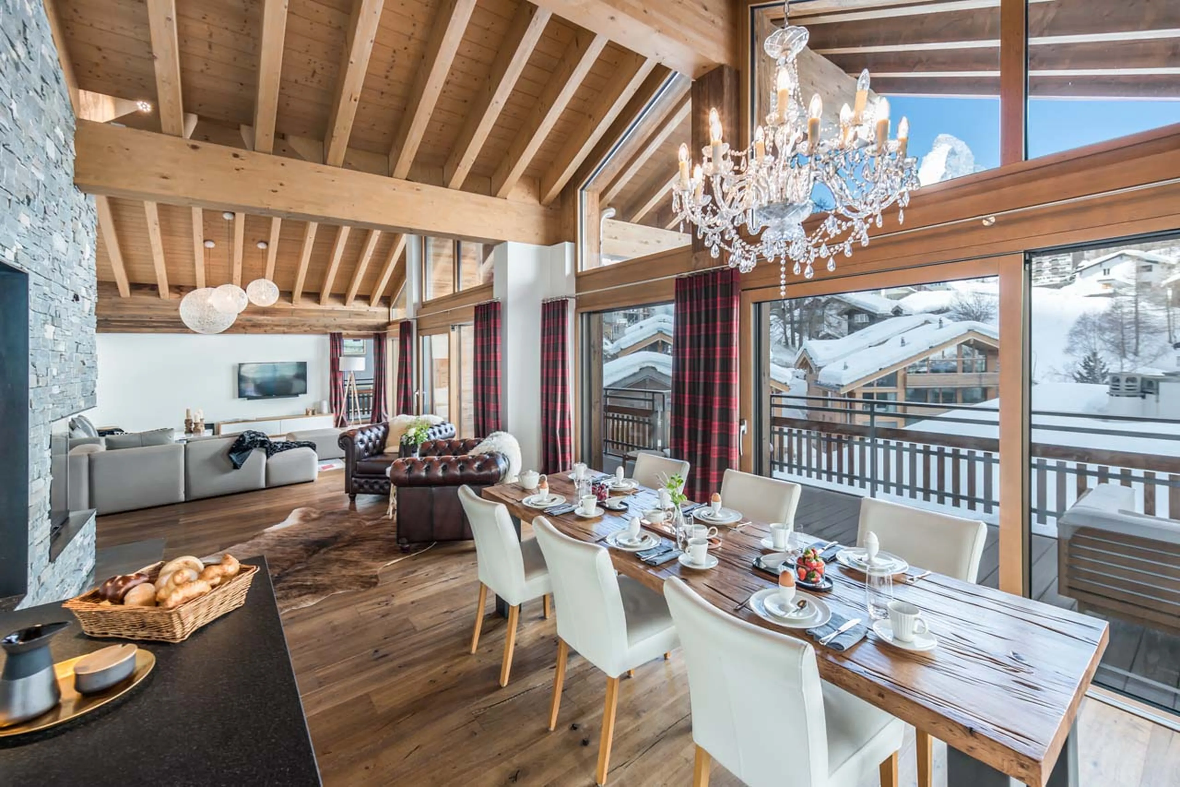Open plan dining area at Penthouse Aria in Zermatt
