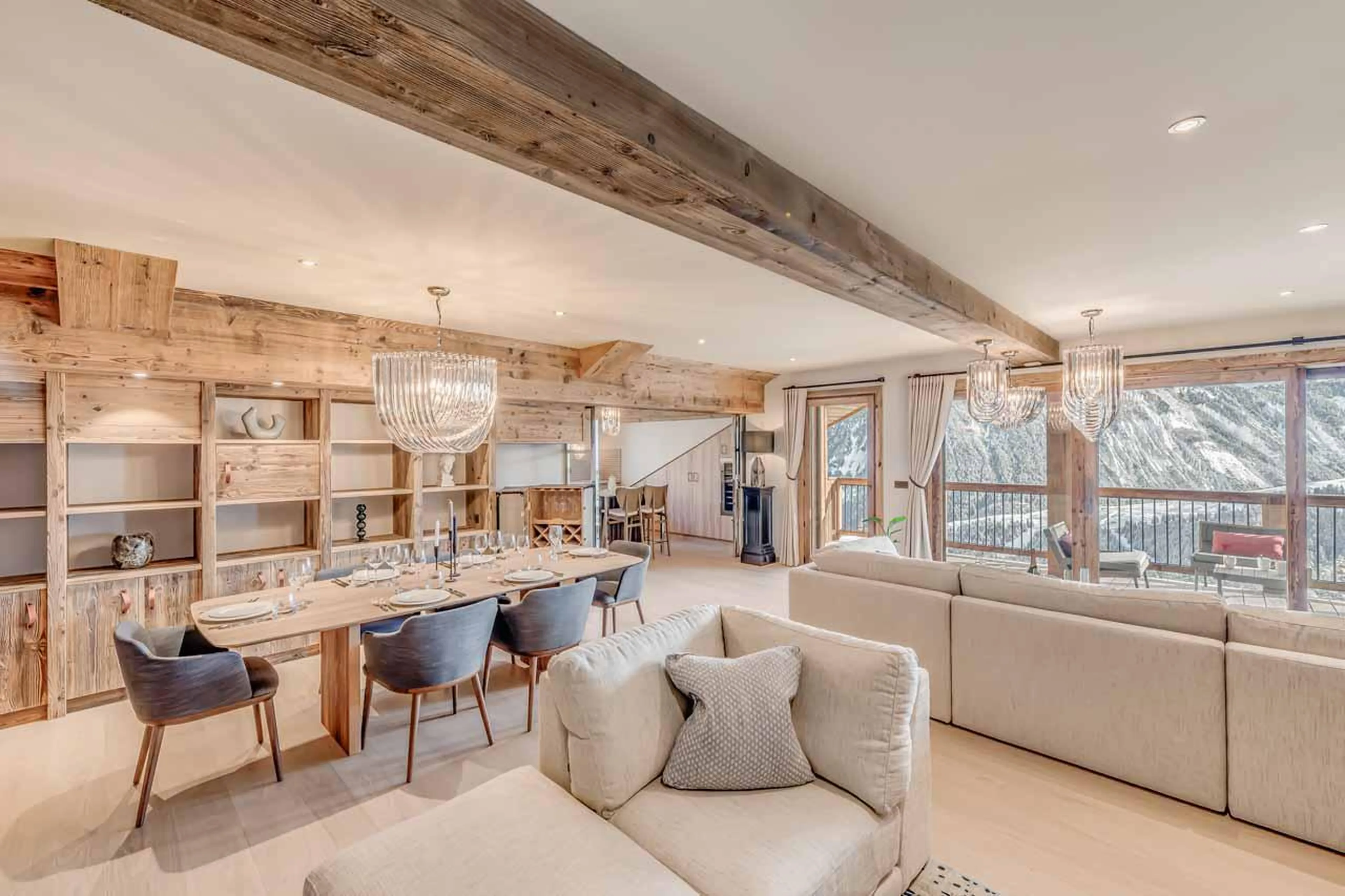 Spacious open-plan living space at Penthouse B in Courchevel 1850