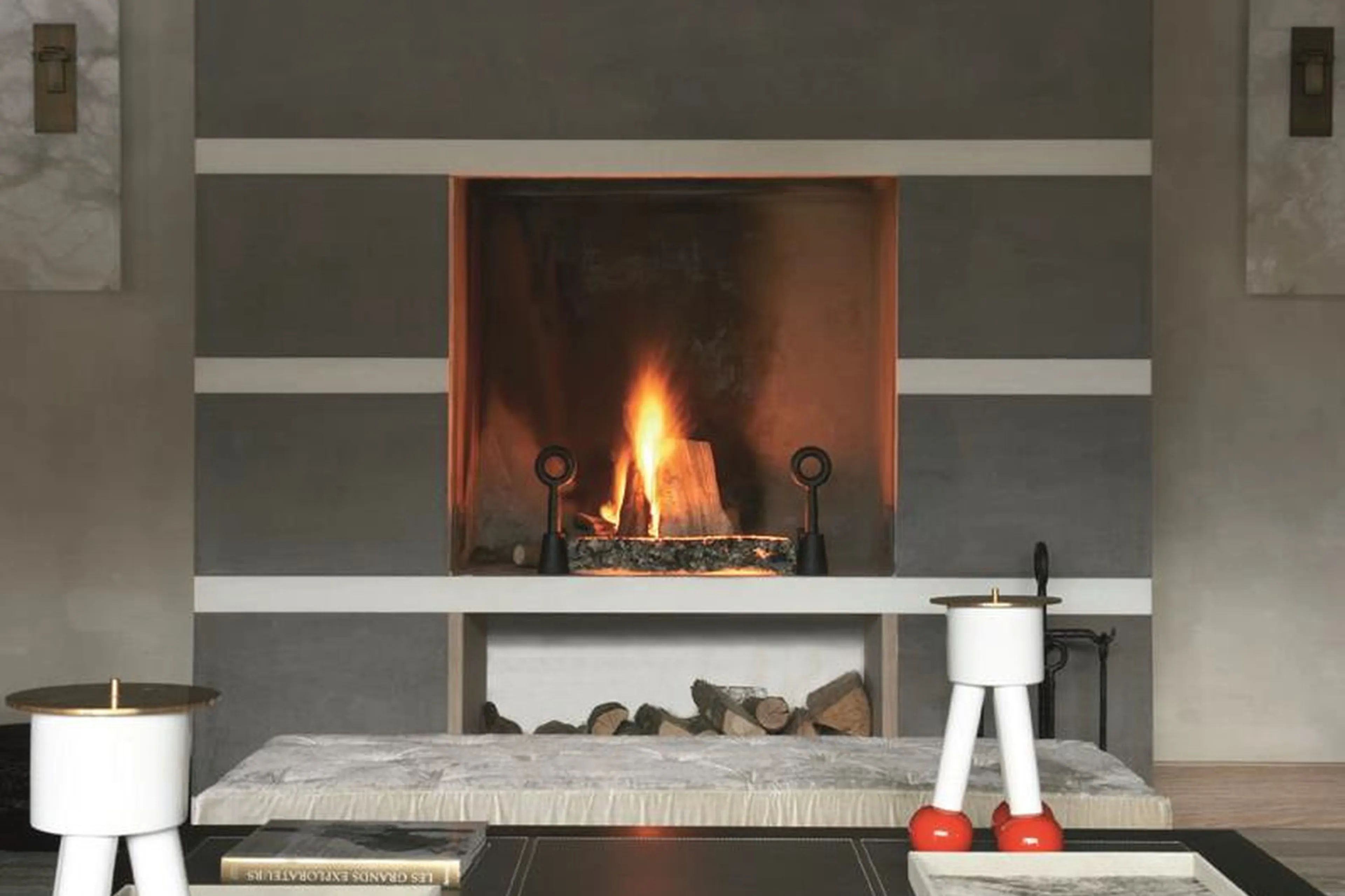 Fireplace in living room of Penthouse Cheval Blanc in Courchevel 1850