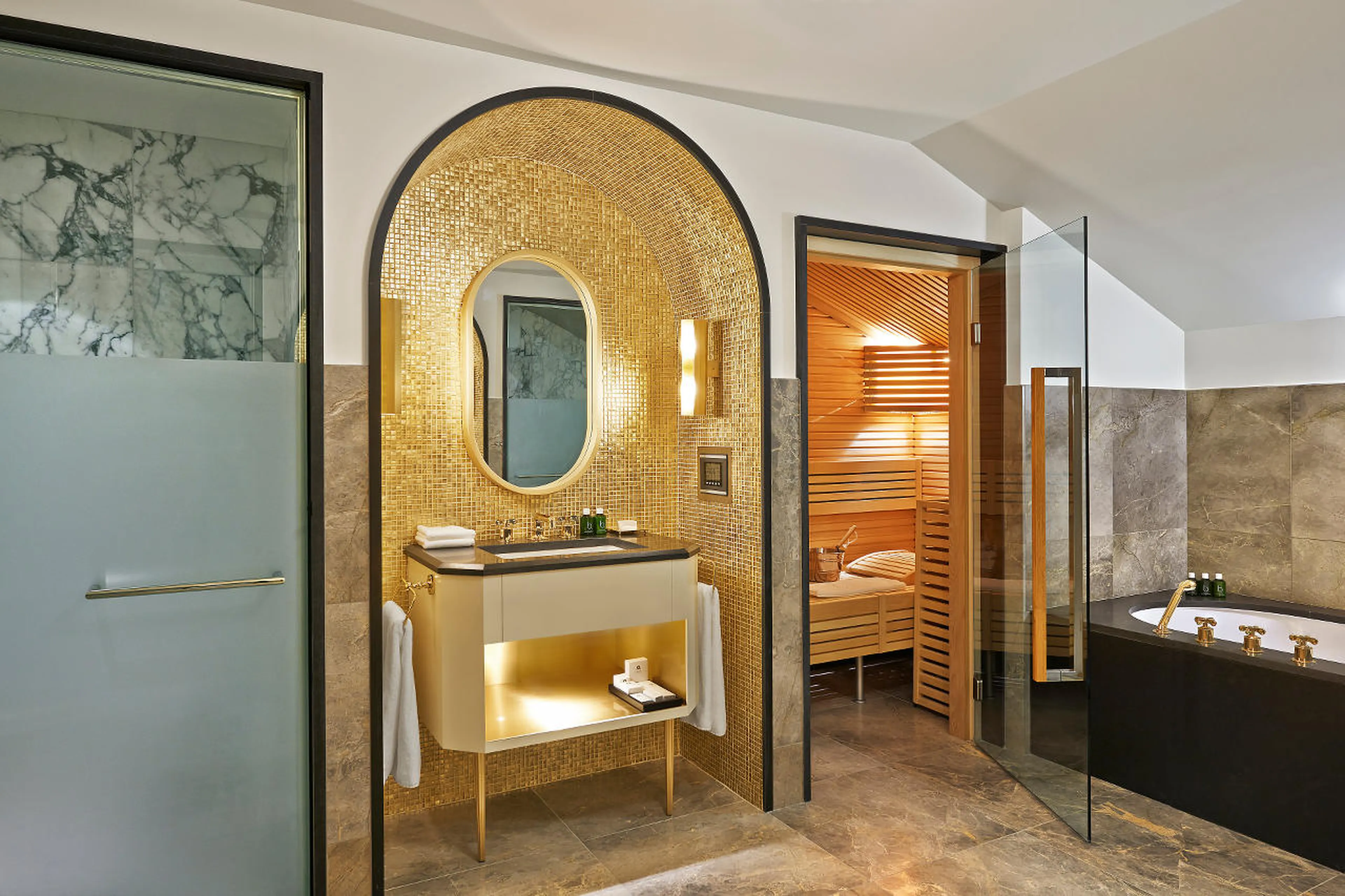 Bathroom with sauna and hammam in Penthouse de L’ Apogée in Courchevel 1850