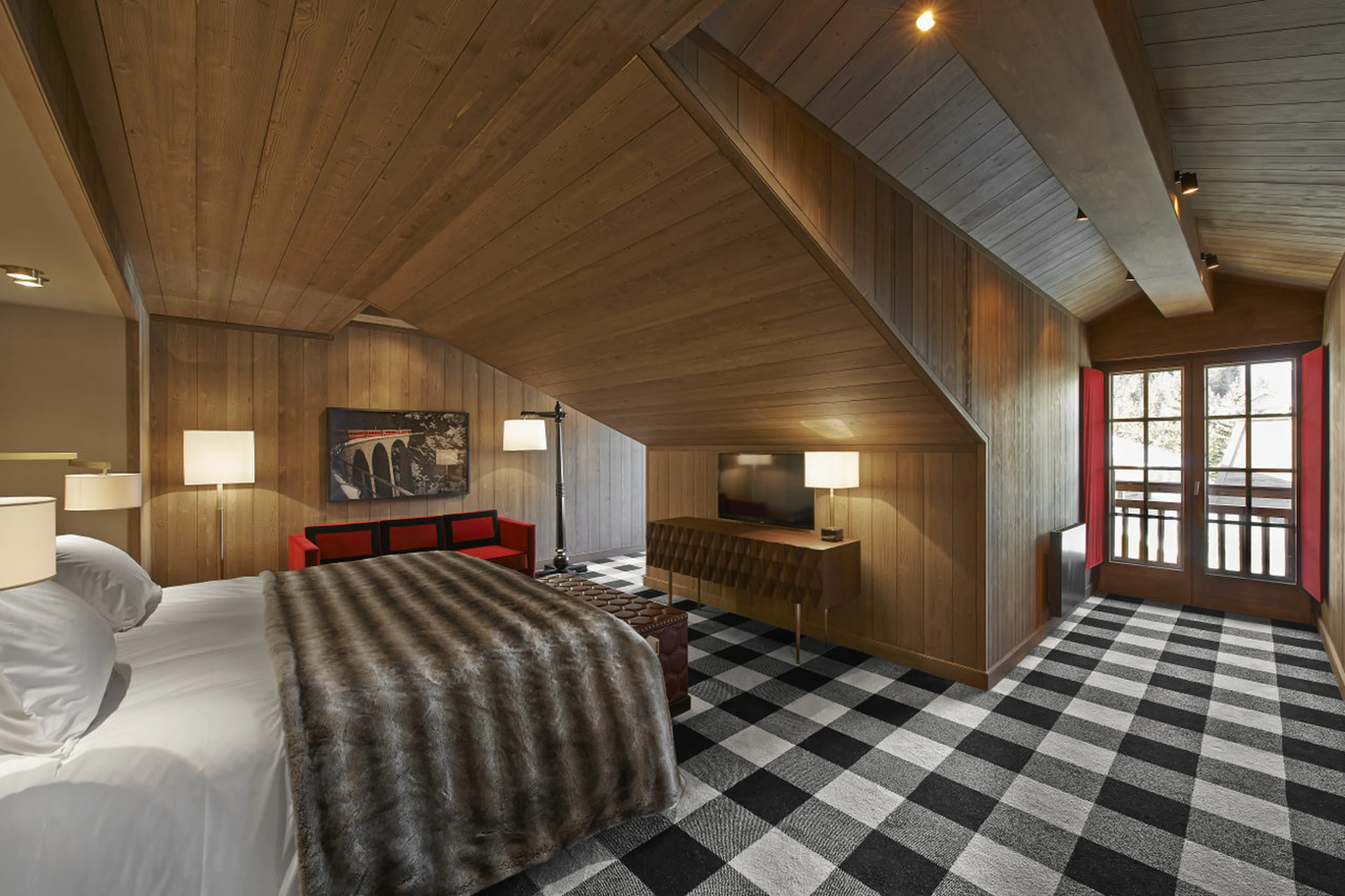En-suite bedroom with private balcony in Apartment de L’ Apogée in Courchevel 1850
