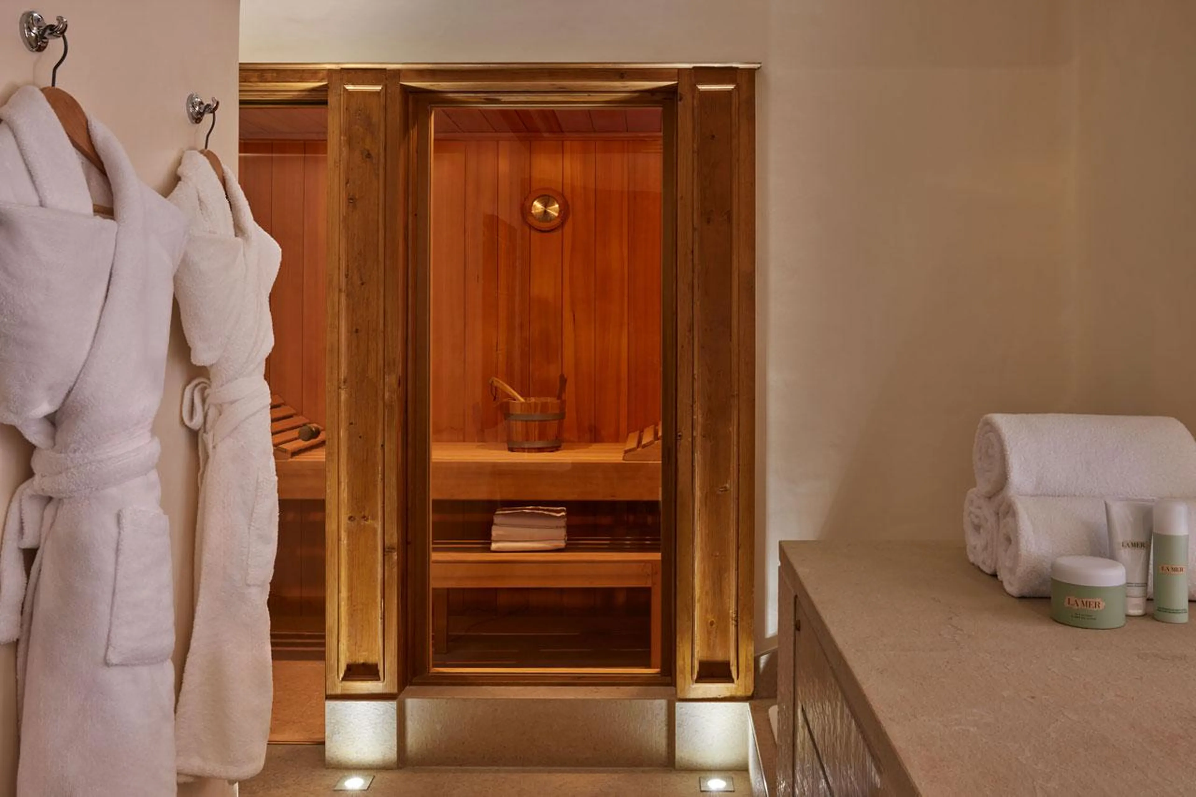 Sauna in private spa in Penthouse Les Airelles in Courchevel 1850
