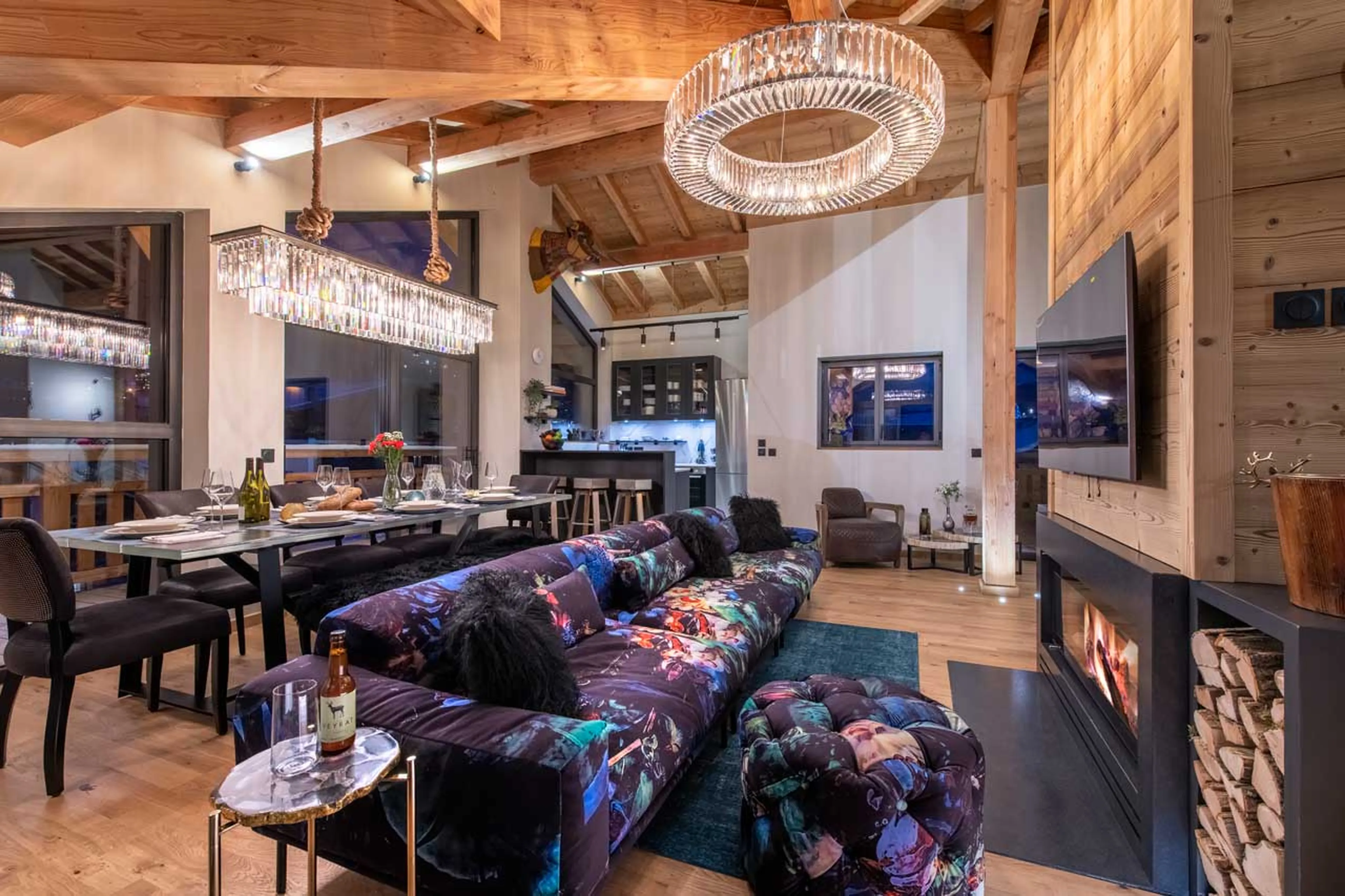 Living area in evening in Penthouse Mathilde in Morzine