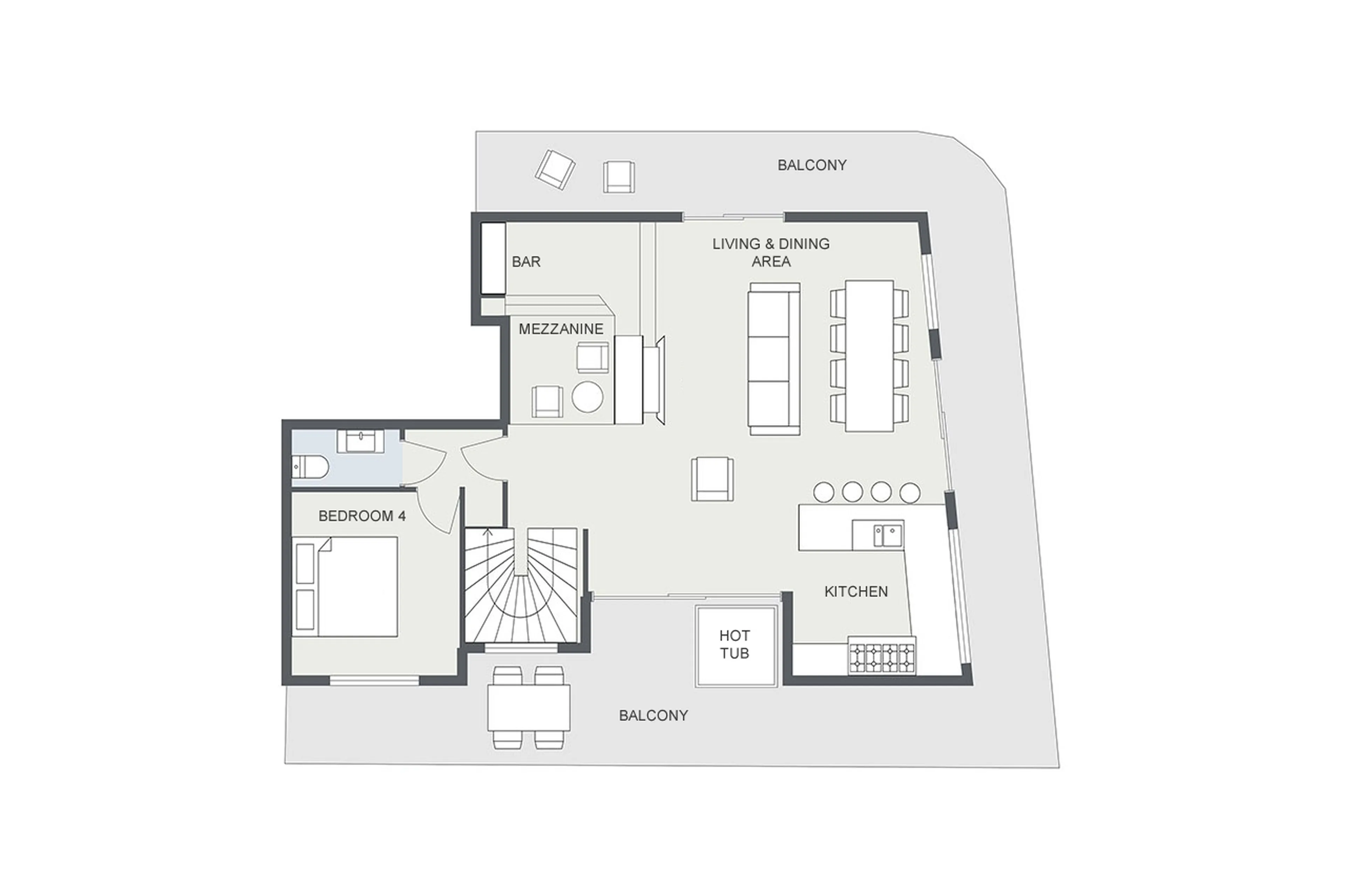 Upper level floor plan of Penthouse Mathilde in Morzine