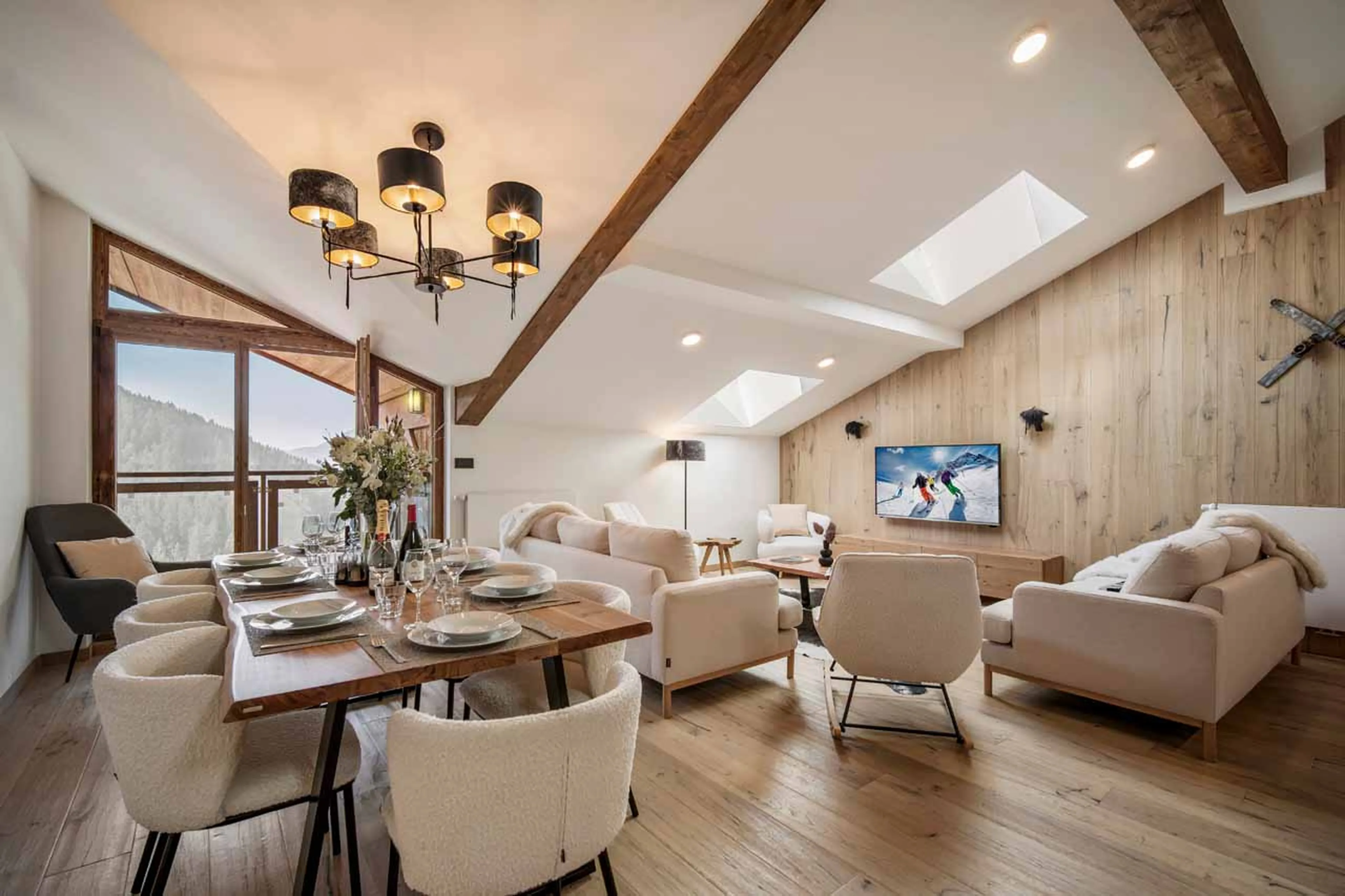 Living area overview at Penthouse Nebula in Courchevel 1650