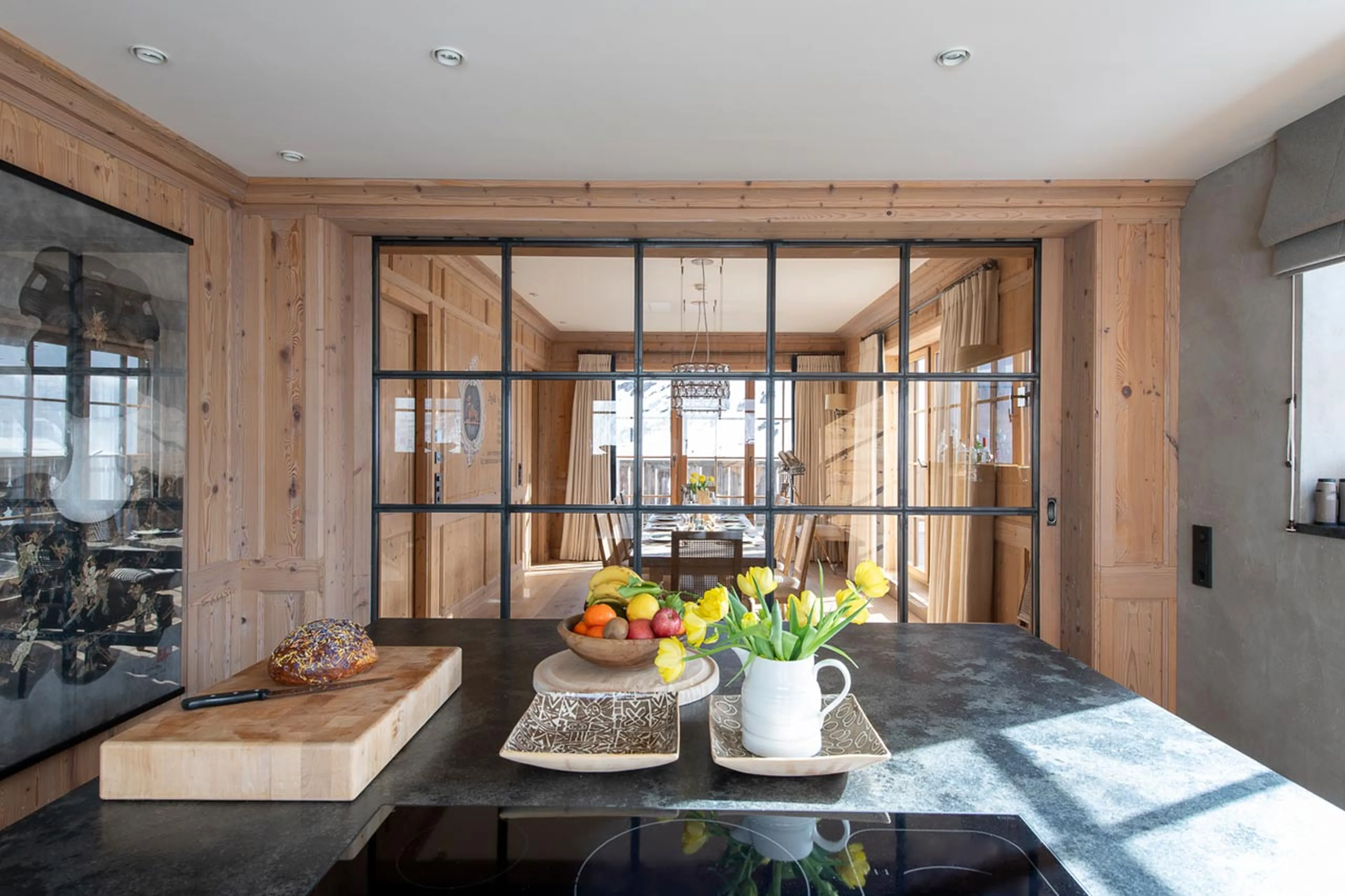 Kitchen and dining room at Skyfall Penthouse in St Christoph