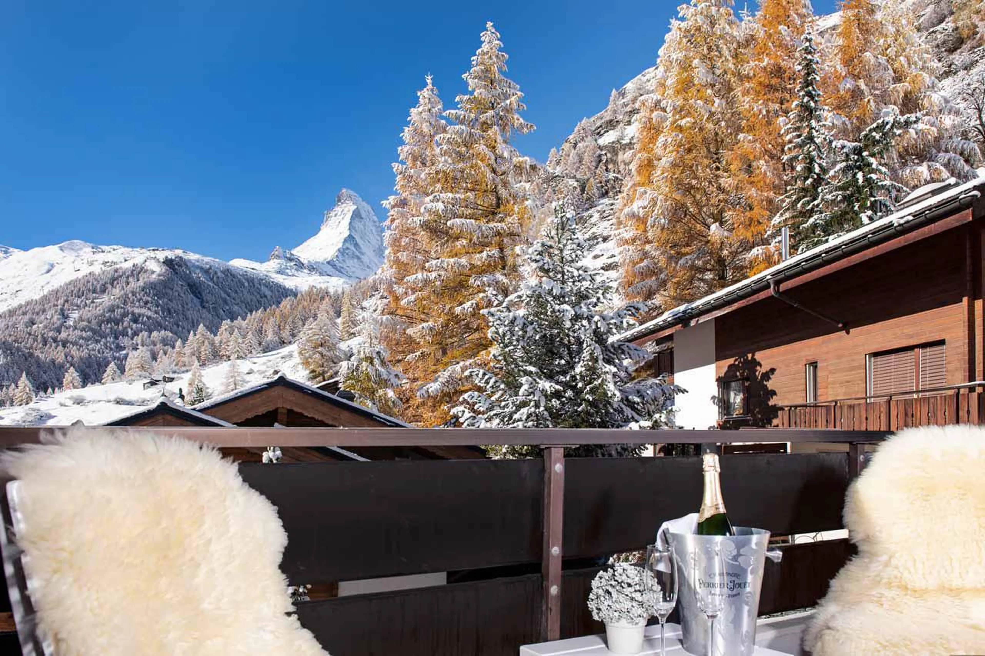 Balcony offering views of the Matterhorn at Penthouse Zen in Zermatt