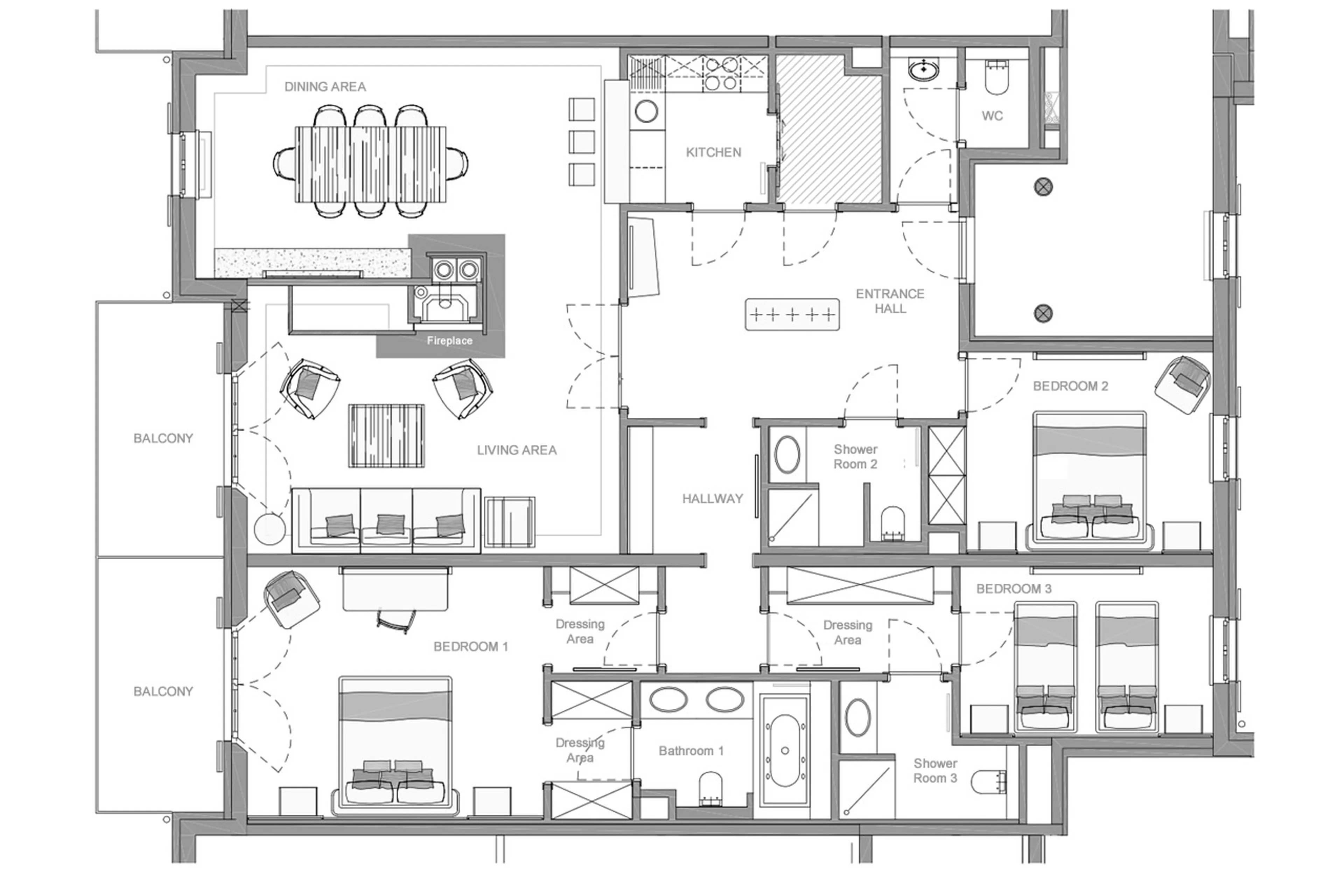 Level 2 floor plan of Piz Albana in St Moritz