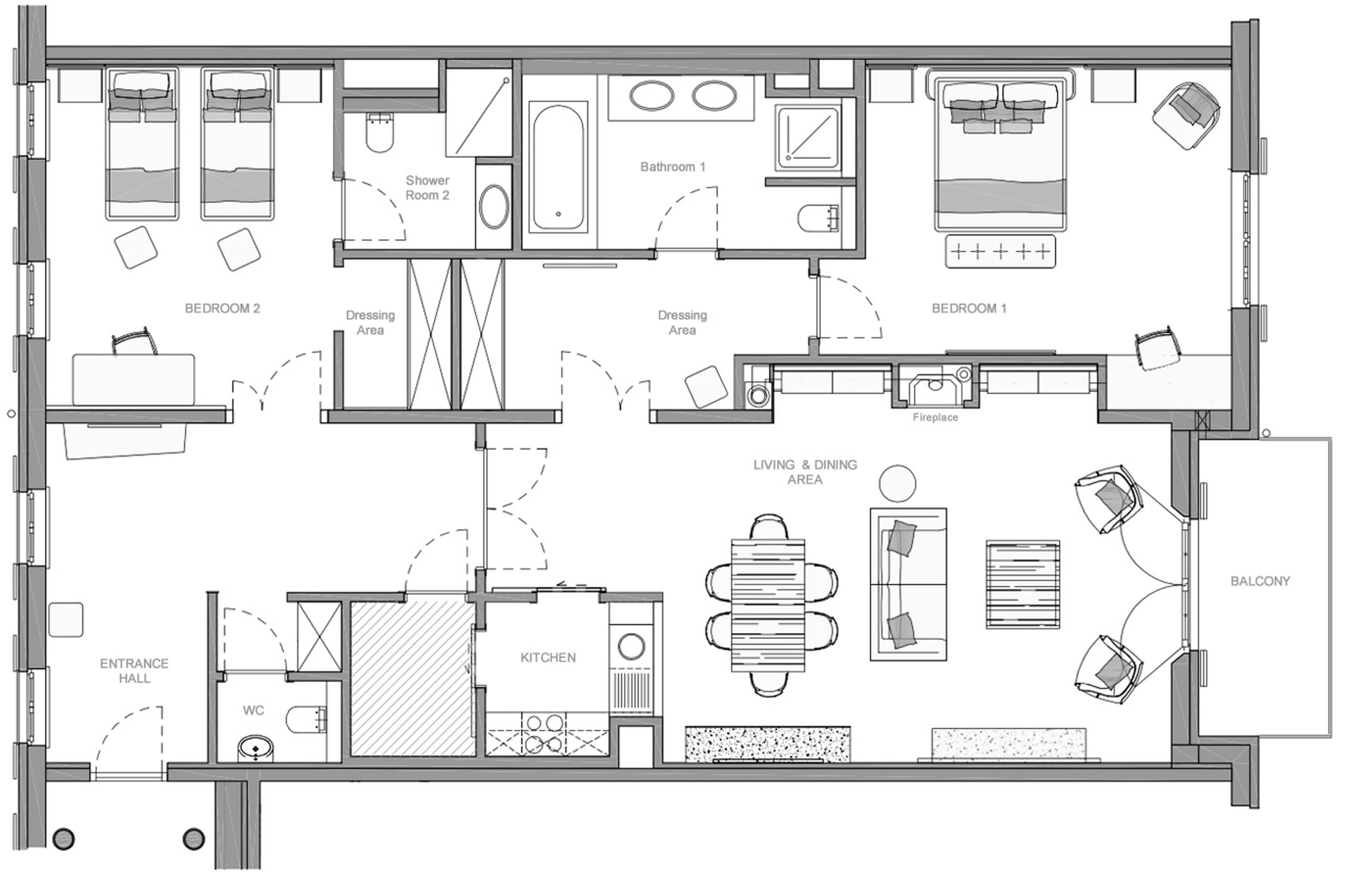 Level 2 floor plan of Piz Alv in St Moritz