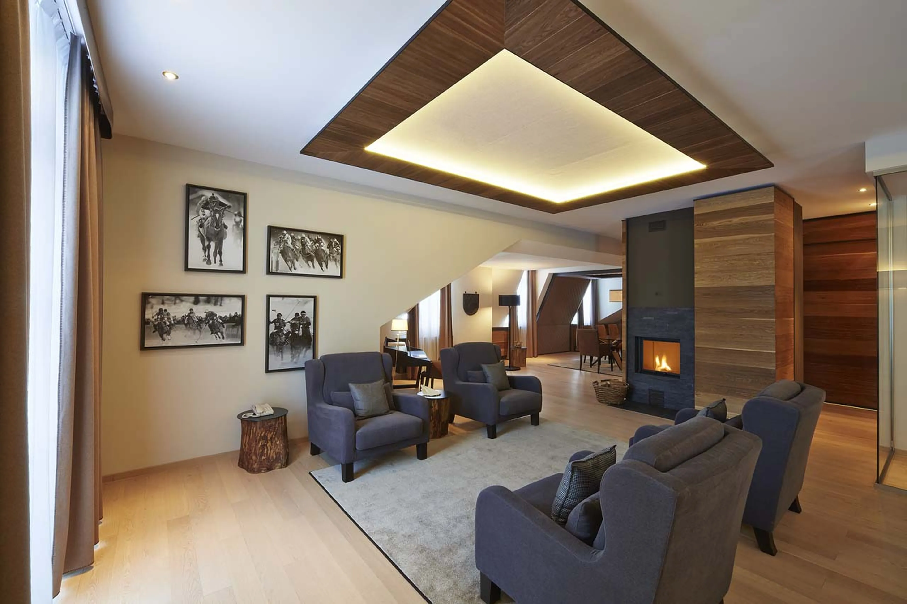 Fireplace in living area at Piz Bellavista in St Moritz