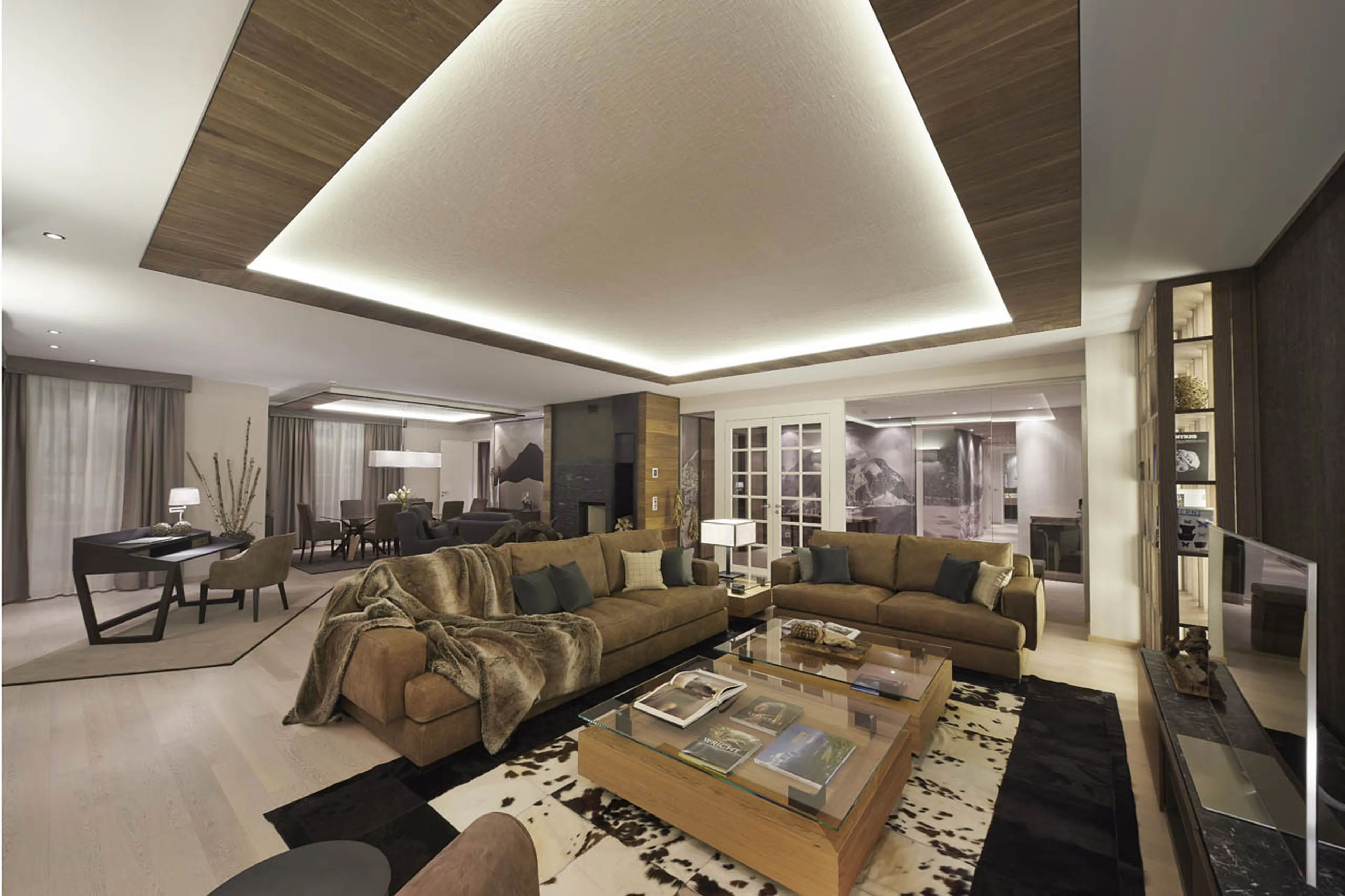 Open plan living area at Piz Vadret in St. Moritz