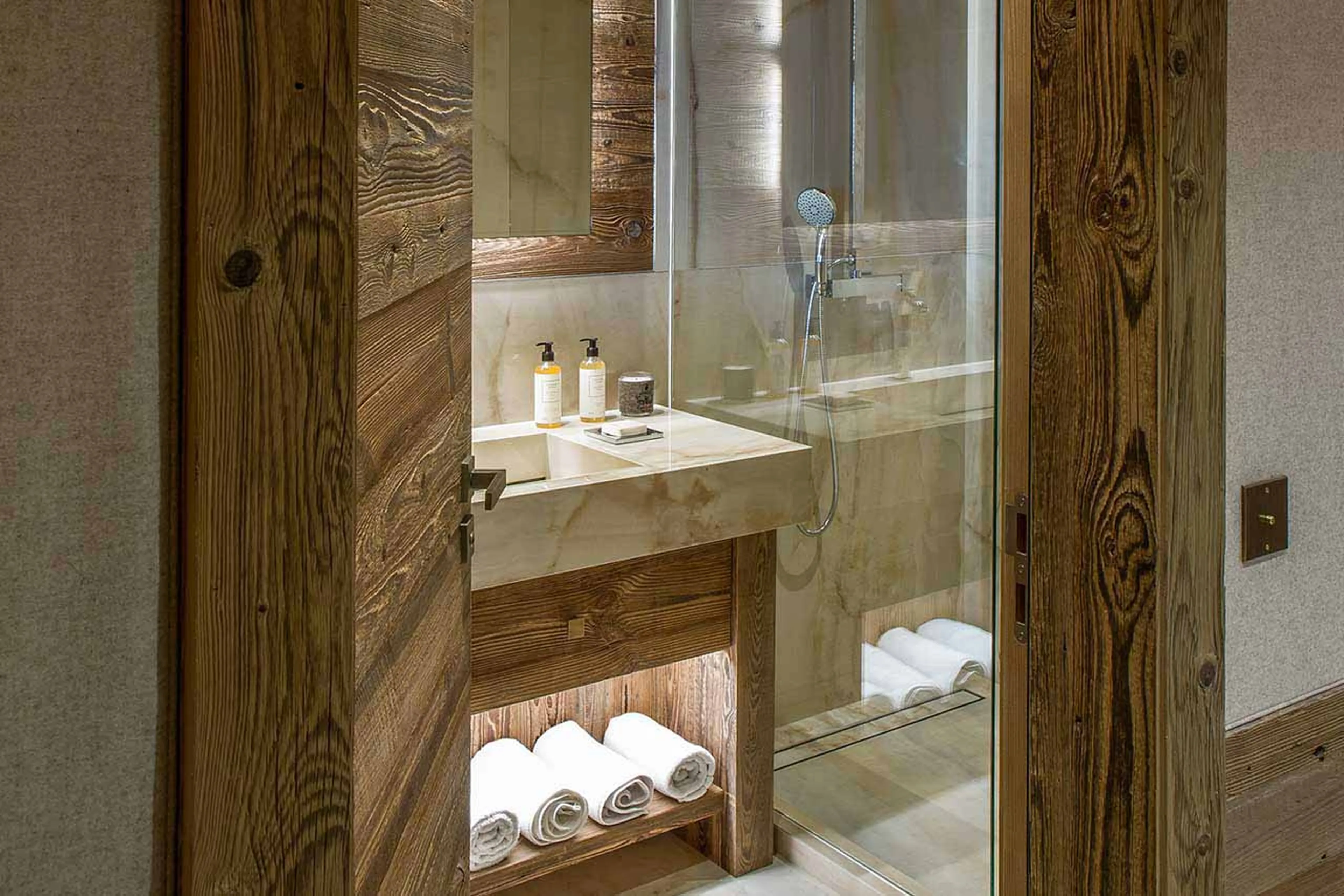 En-suite shower room at Refuge de la Traye in Meribel