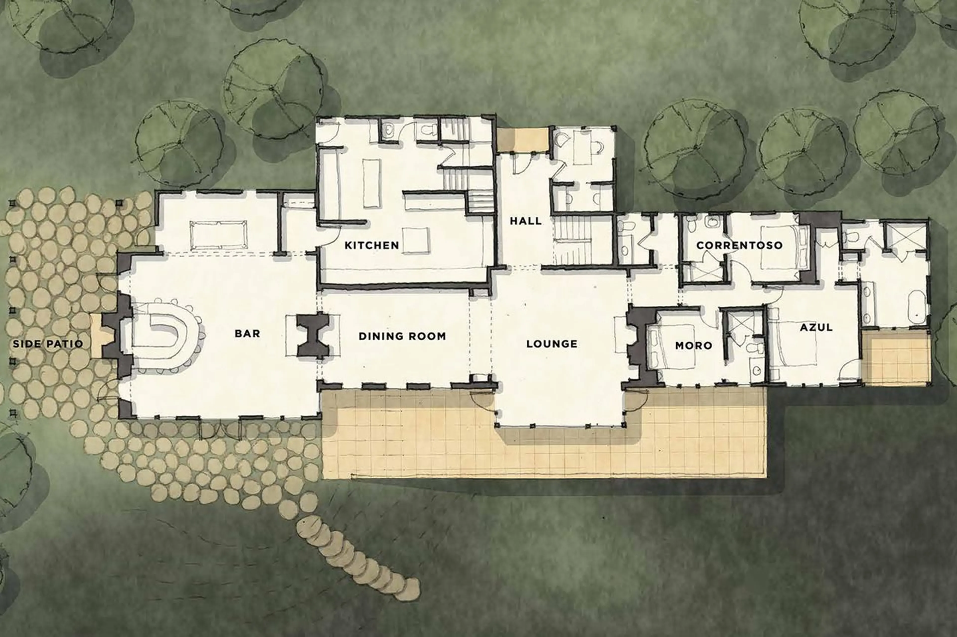 Level 0 floor plan of Rio Palena Lodge in Patagonia