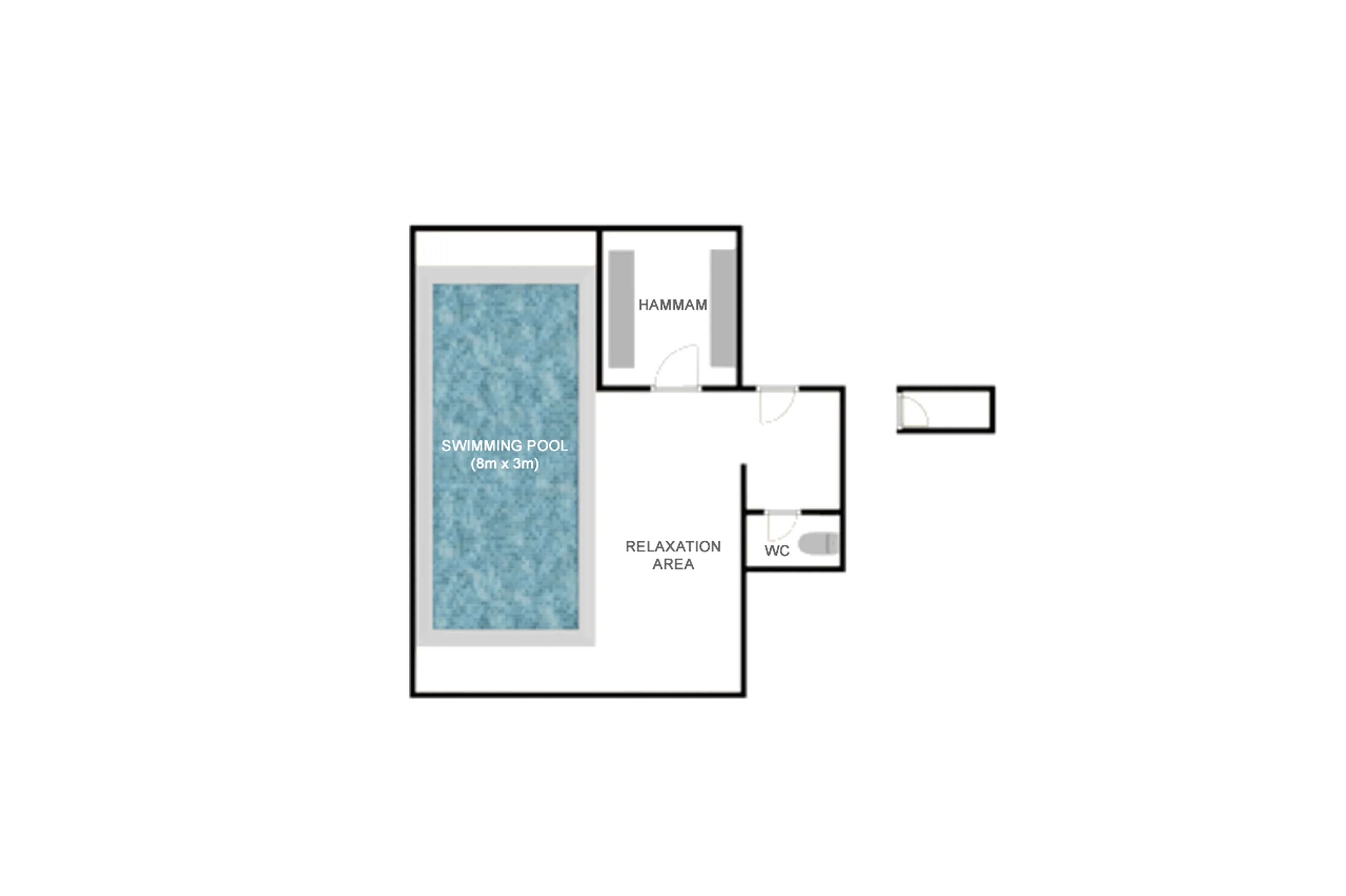 Pool level floor plan of Rocca Penthouse in Val d'Isere