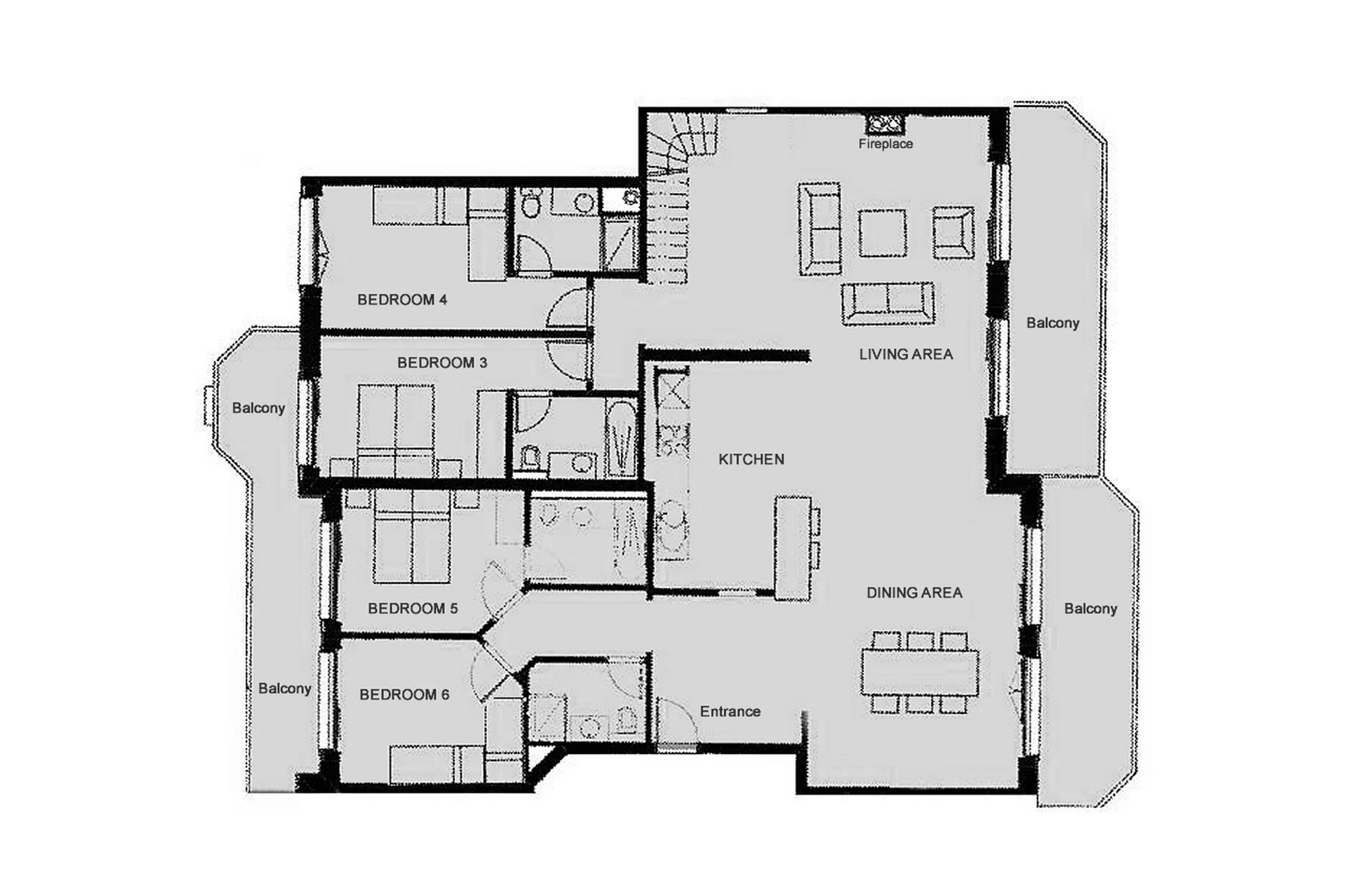 Level 2 floor plan of Royalp Family Duplex Residence in Villars-sur-Ollon