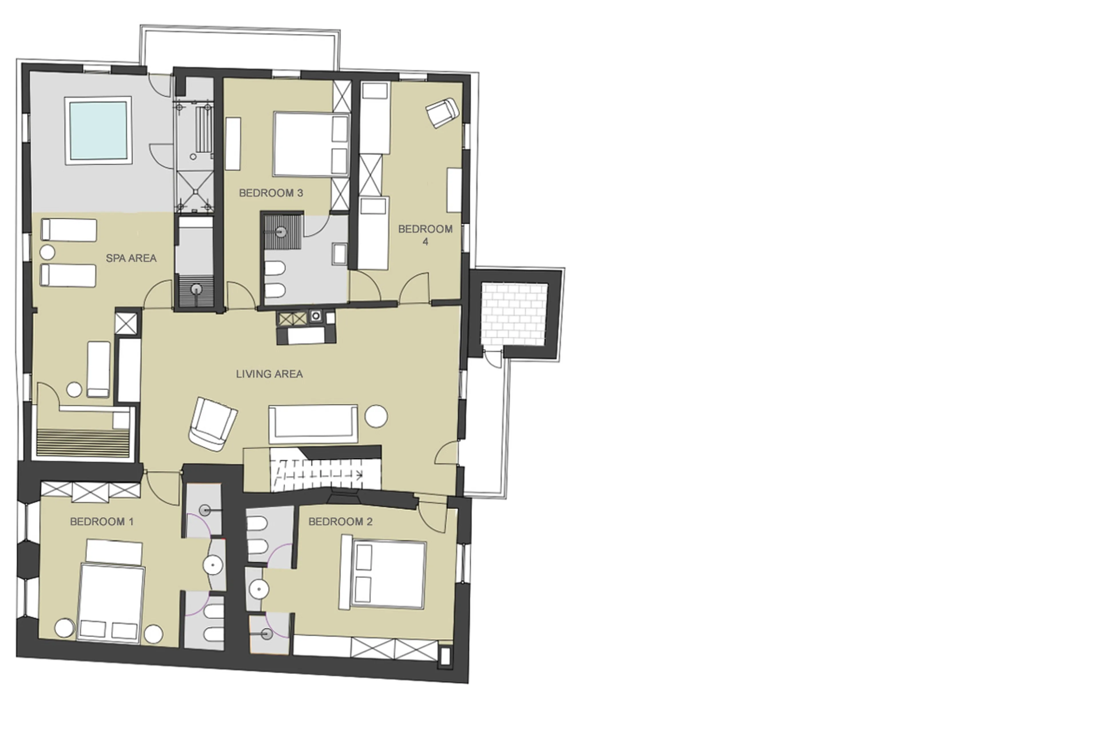 Level 1 floor plan of  San Lorenzo Mountain Lodge in Kronplatz