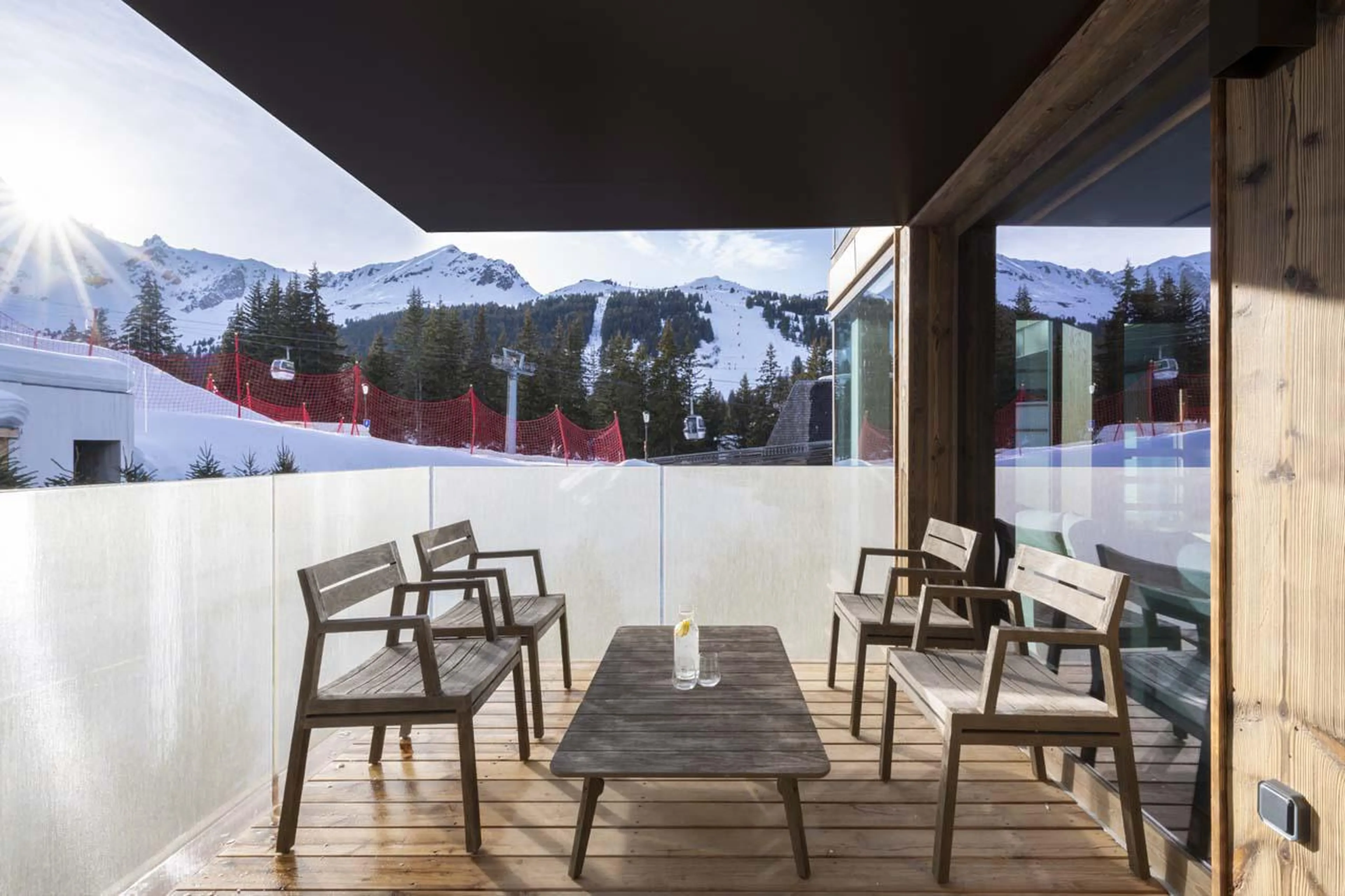 Balcony offering breathtaking views of the slopes at Sasha Apartment 4 in Courchevel 1850