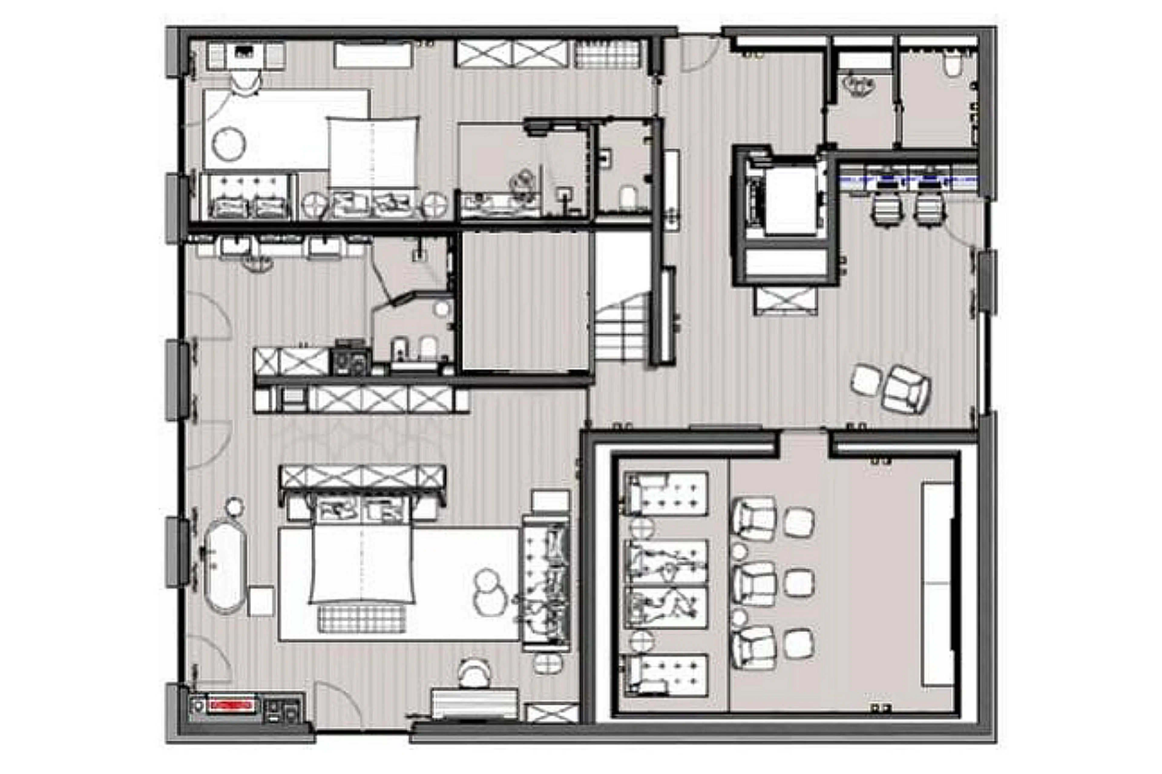 Lower level floor plan of Severins Residence in Lech