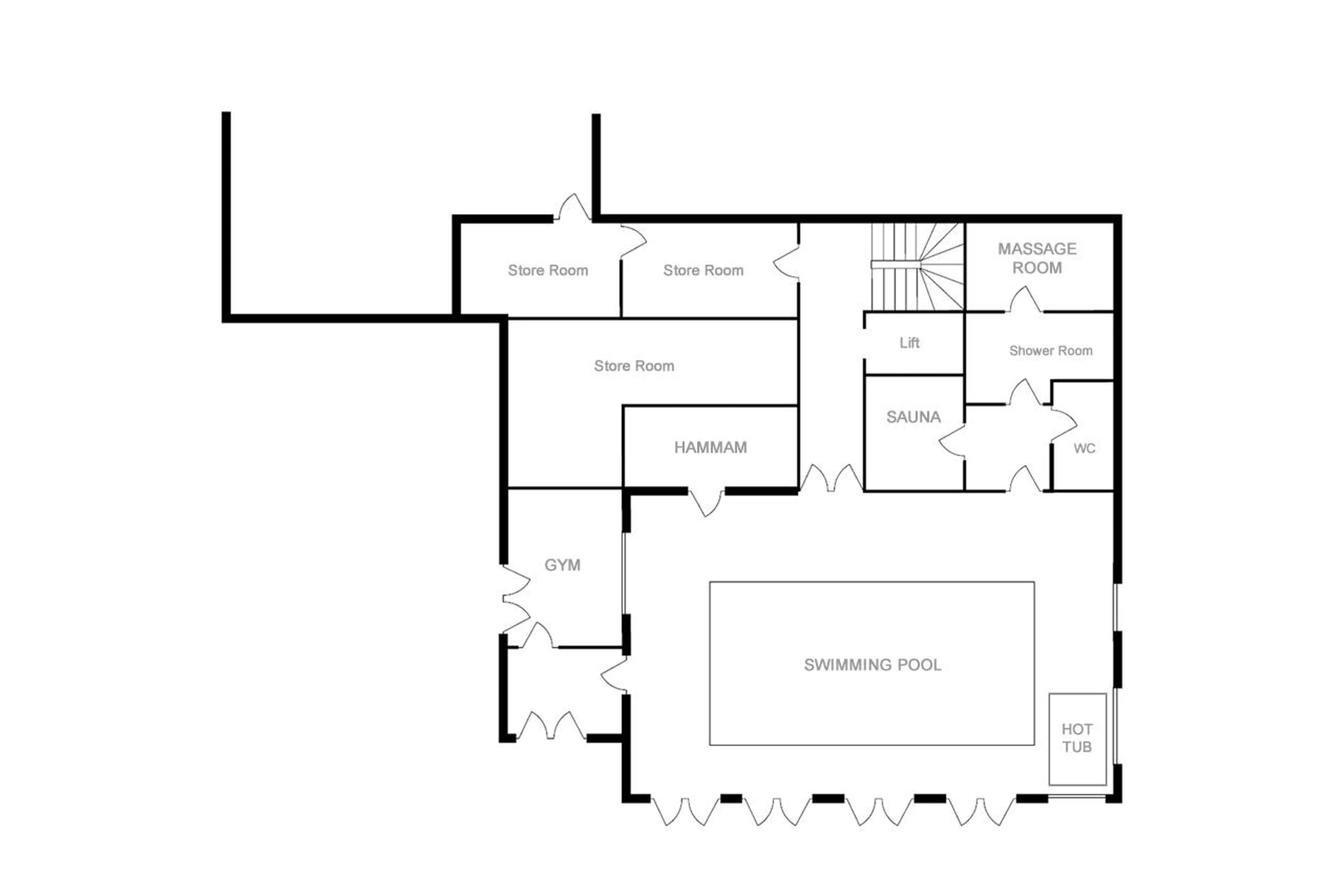 Level -2 floor plan of Shemshak Lodge in Courchevel 1850