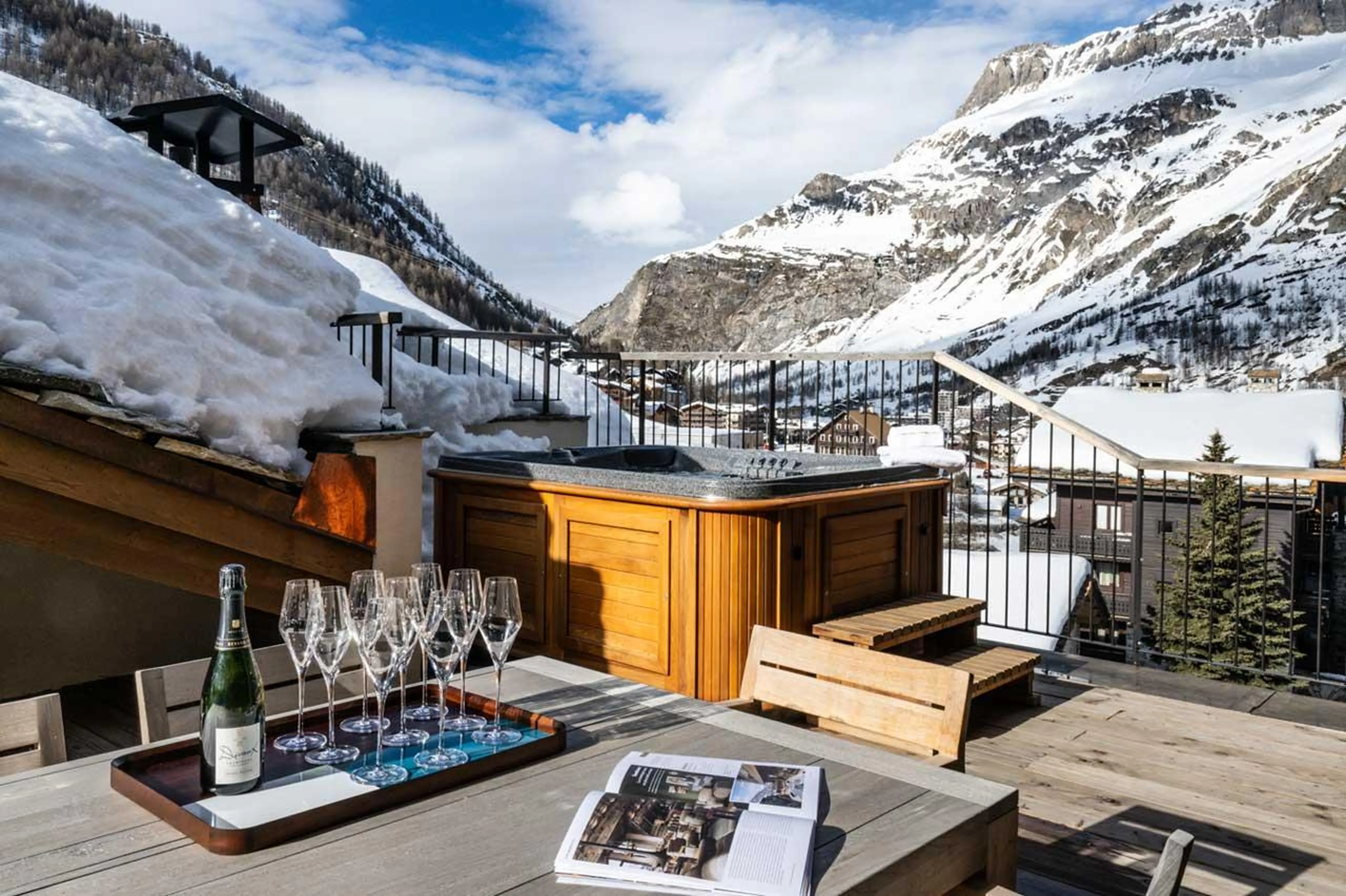 Main balcony with outdoor hot tub at Silverstone Altitude 7 in Val d'Isere