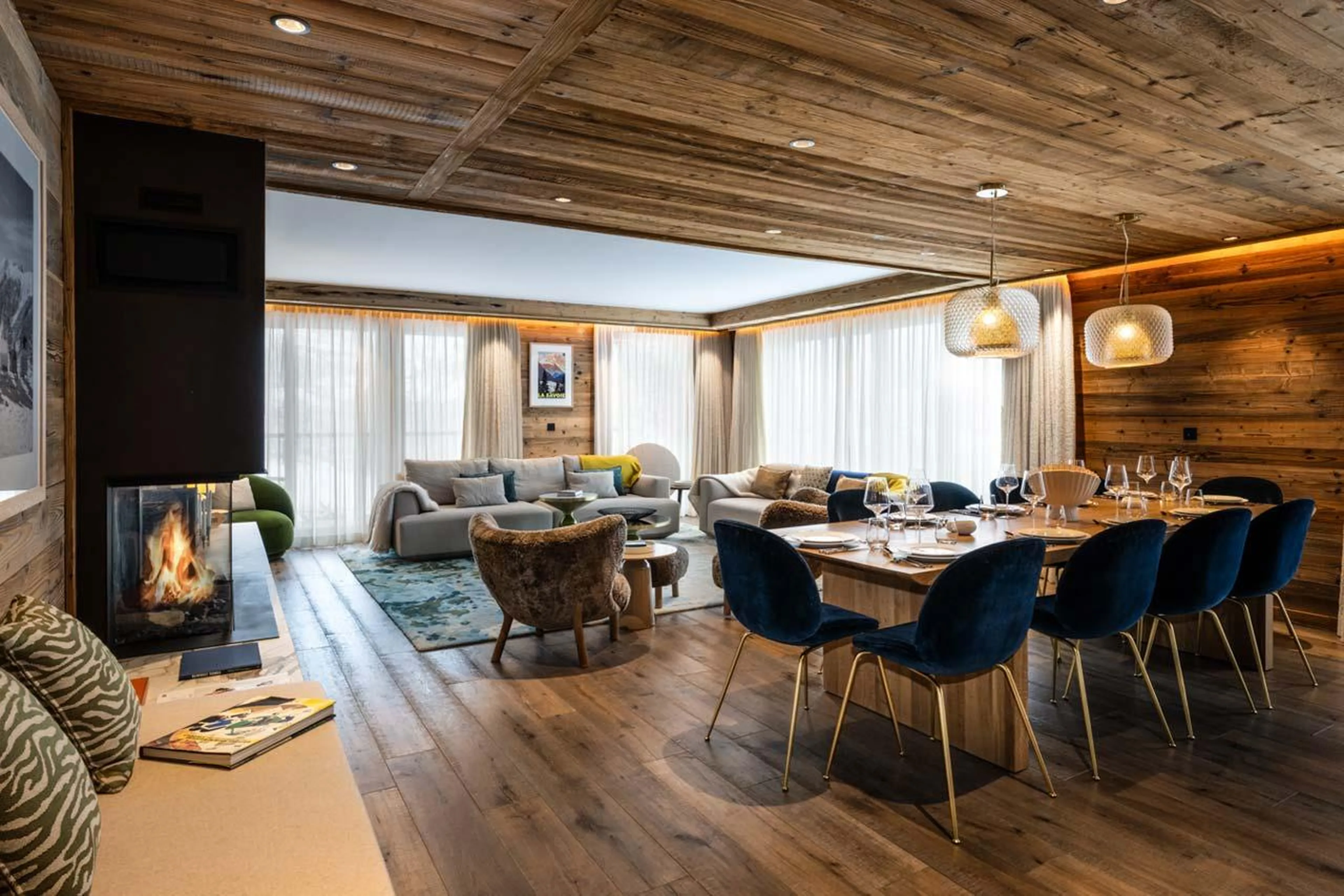 Open-plan living area at Silverstone Lodge 1 in Val d'Isere