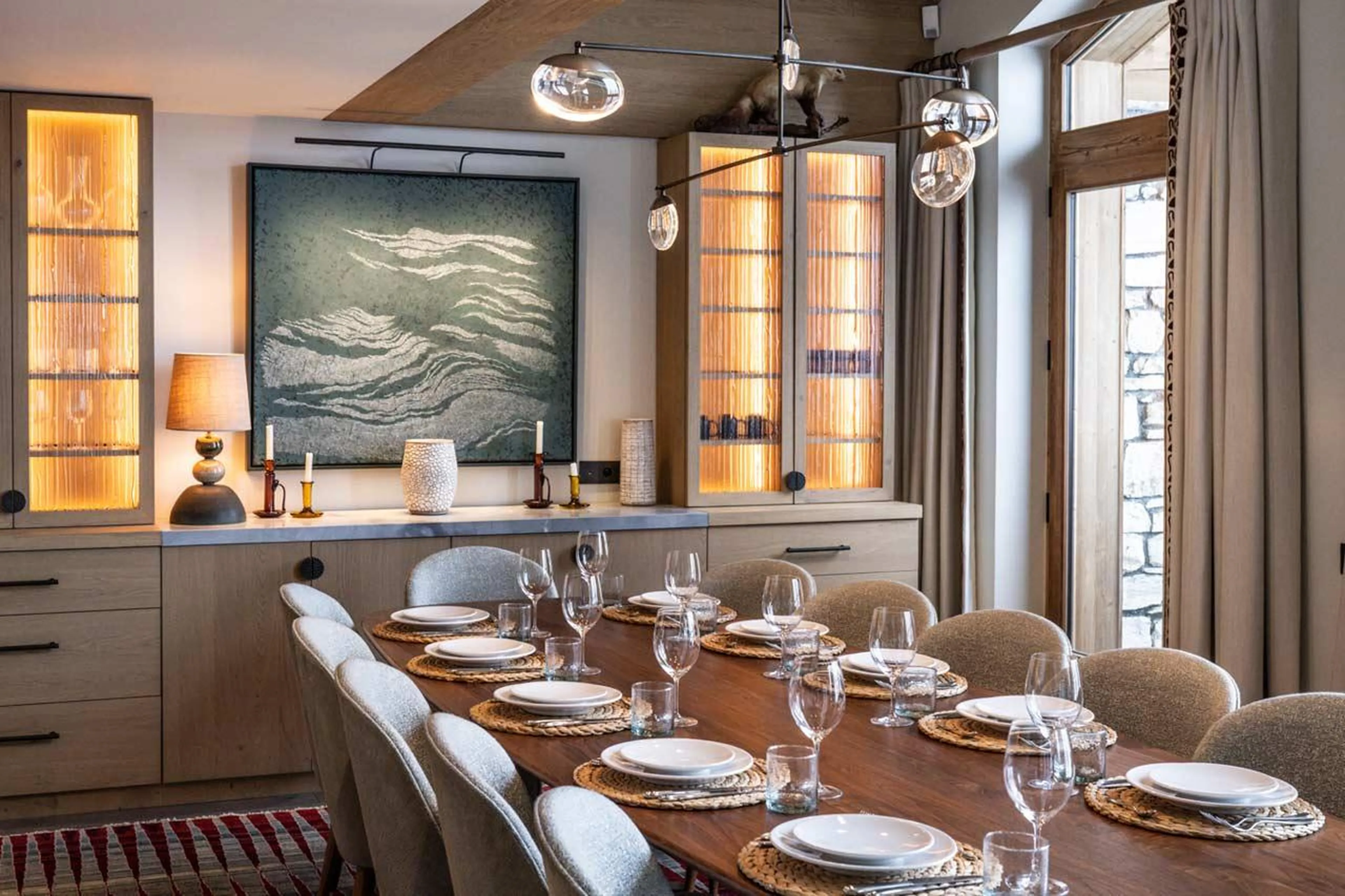 Dining table accommodating 12 guests at Silverstone Lodge Penthouse 4 in Val d'Isere