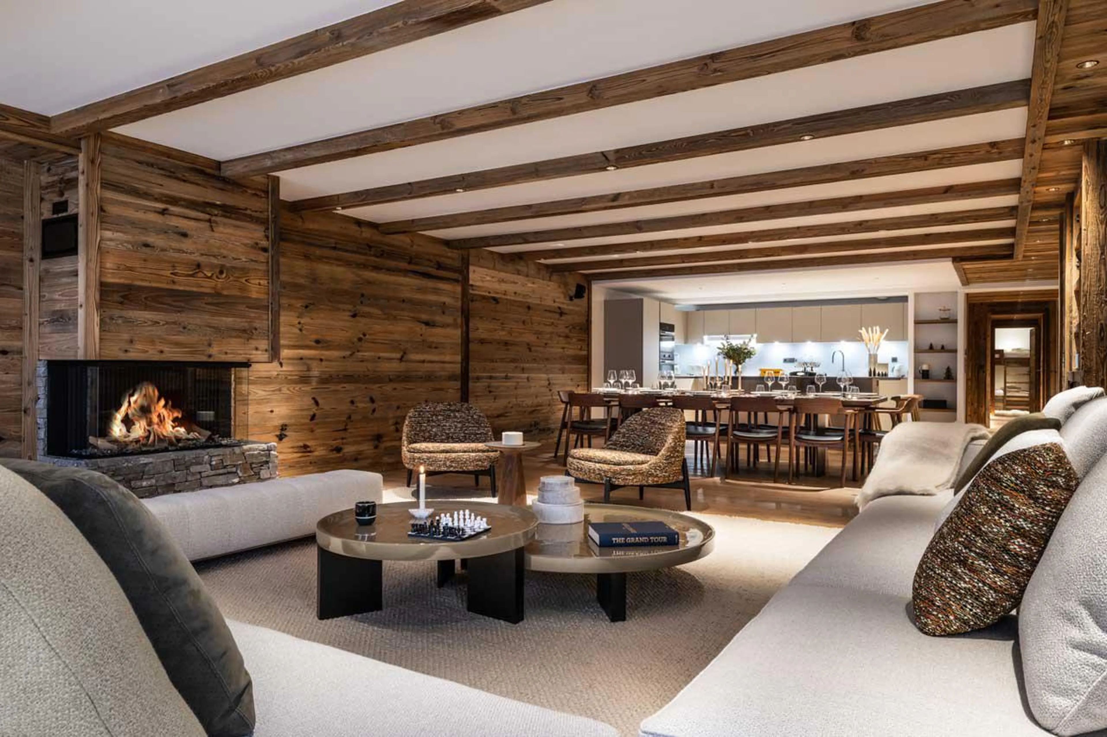 Spacious lounge with gas fireplace at Silverstone Lodge 2 in Val d'Isere