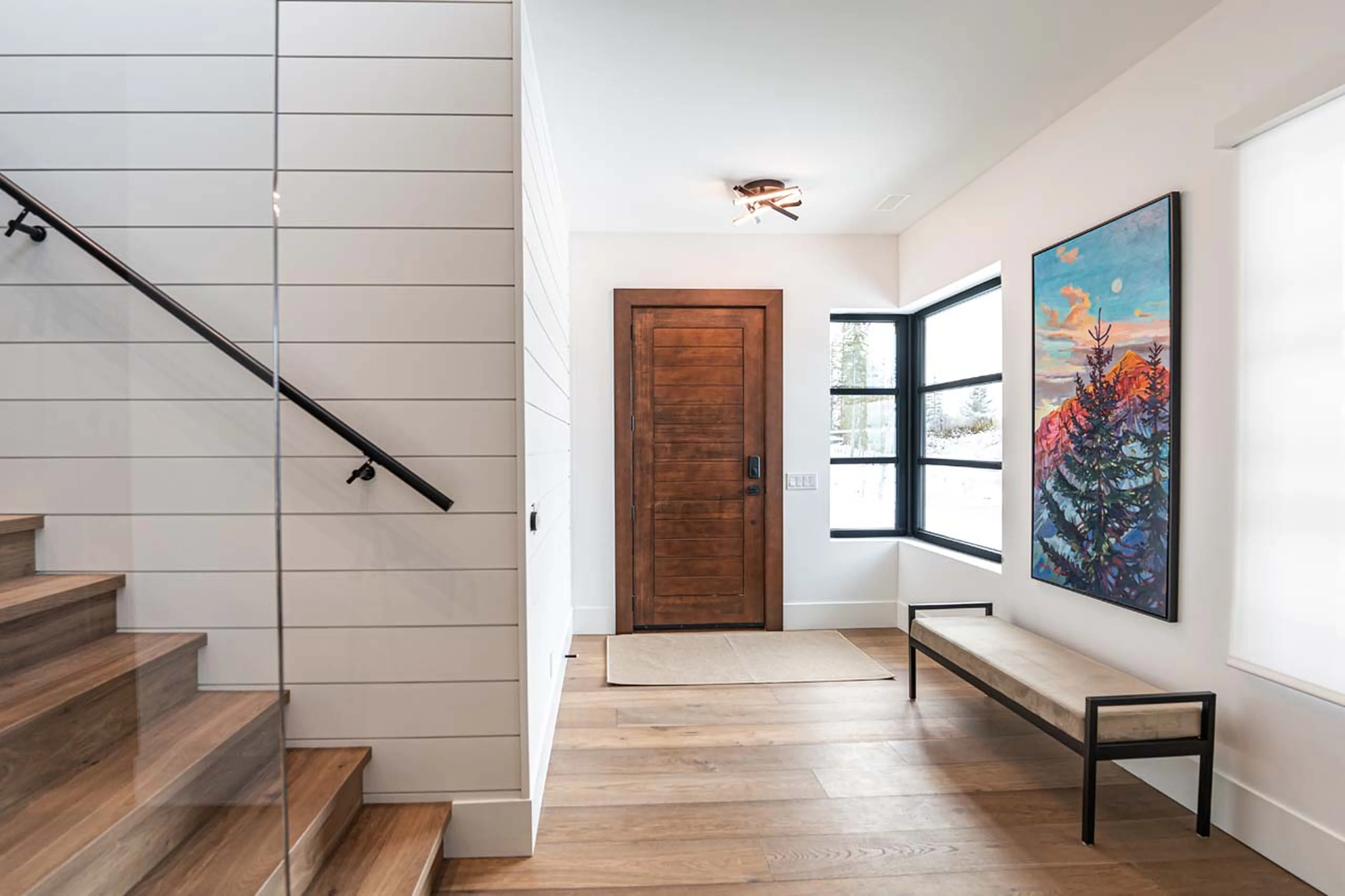 Staircase and bench seating in Sitka Spruce Mountain, Revelstoke