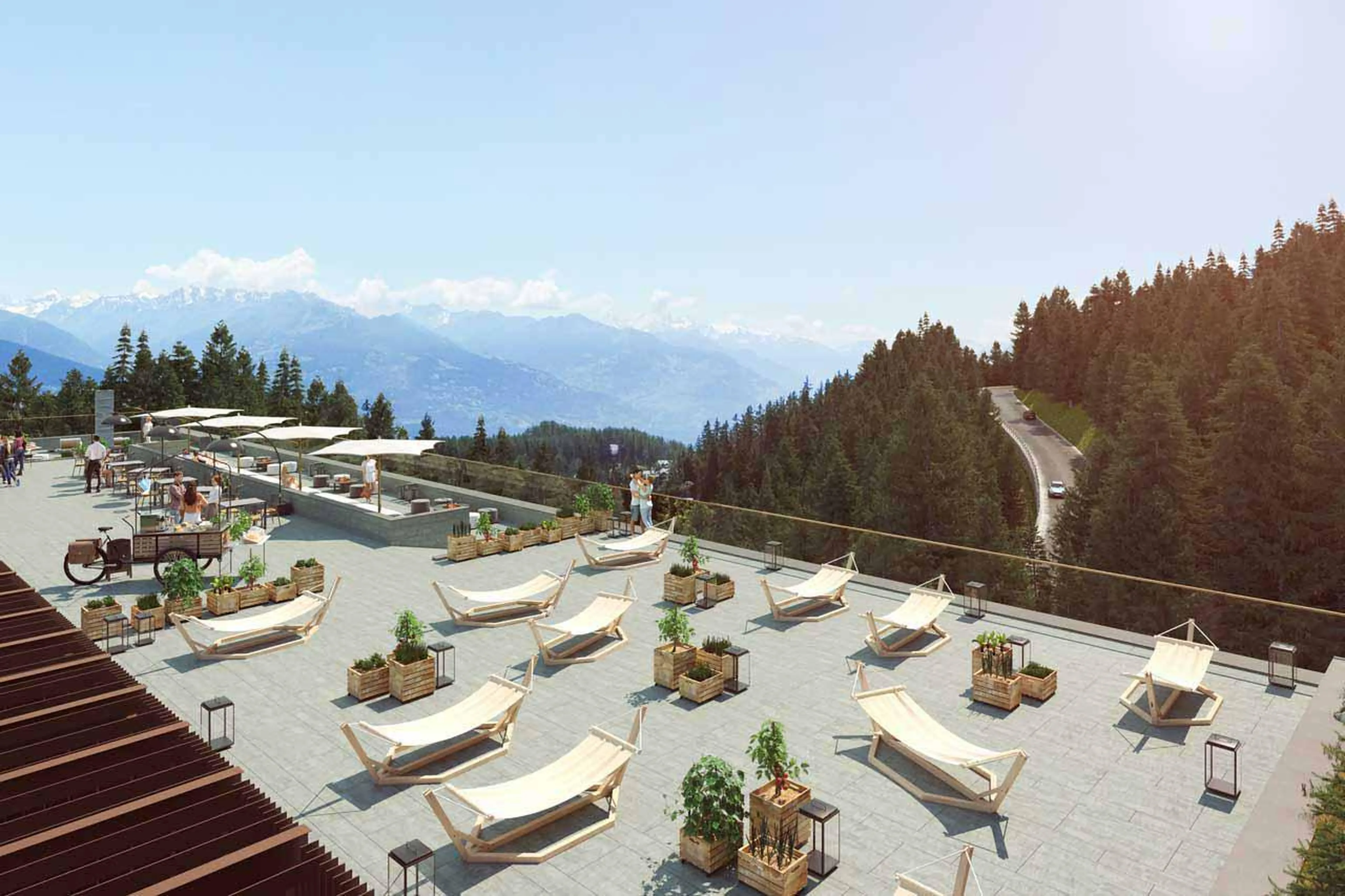Terrace of Six Senses Crans Montana in summer