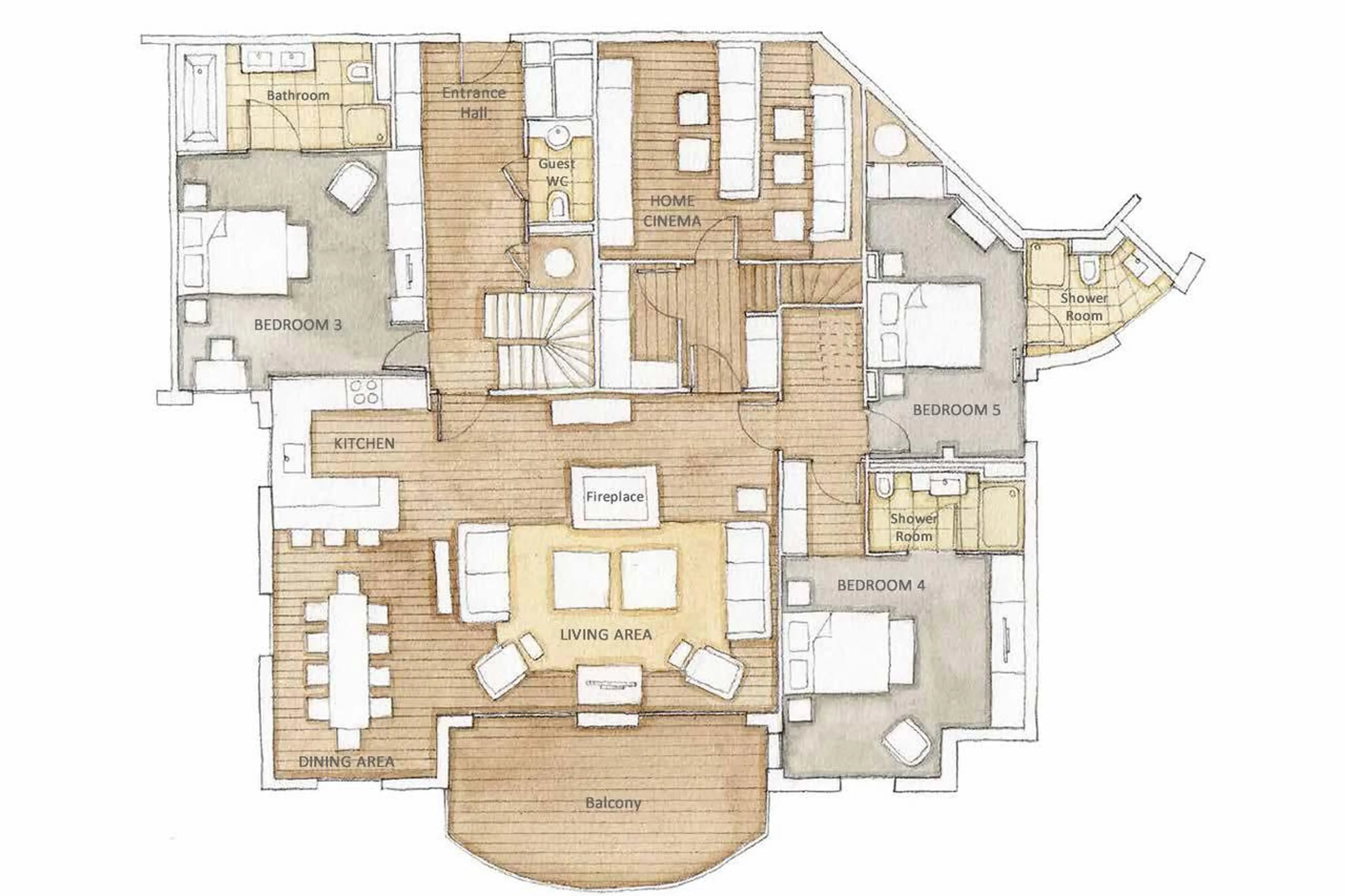 Lower level floor plan for Penthouse Six Senses 5 in Courchevel 1850