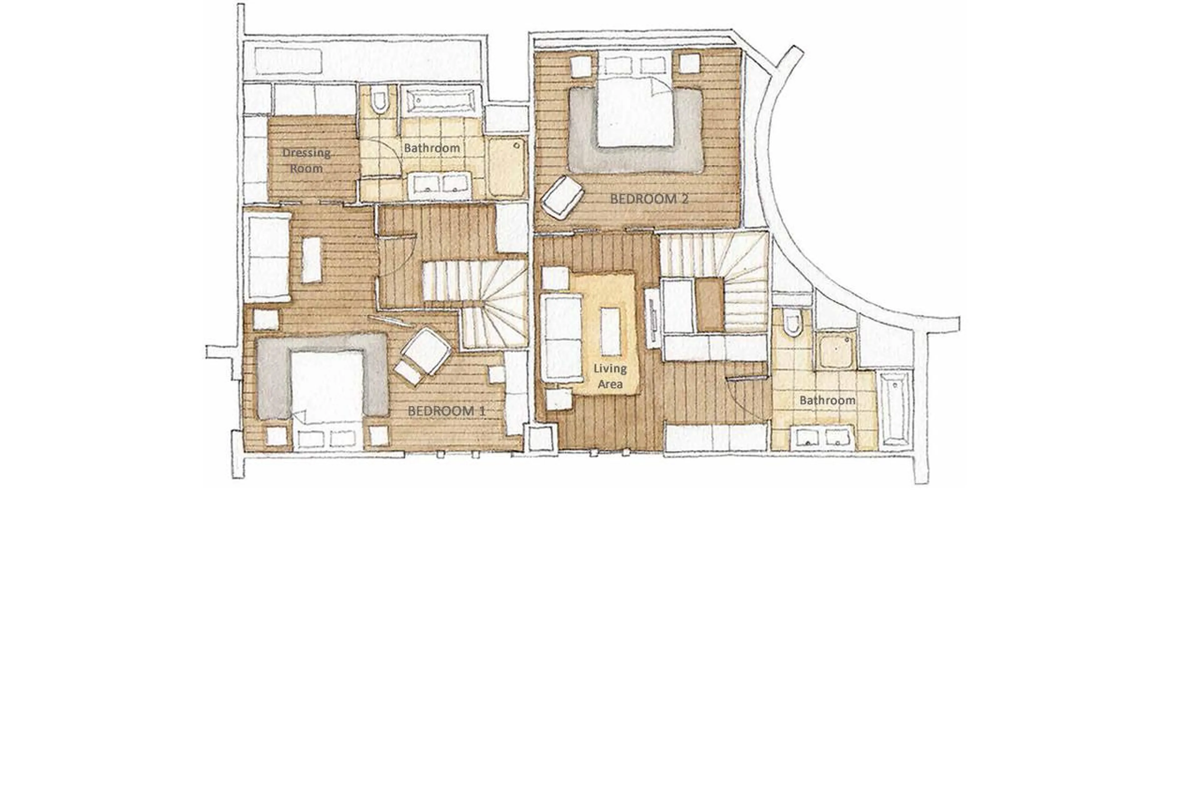Upper level floor plan for Penthouse Six Senses 5 in Courchevel 1850