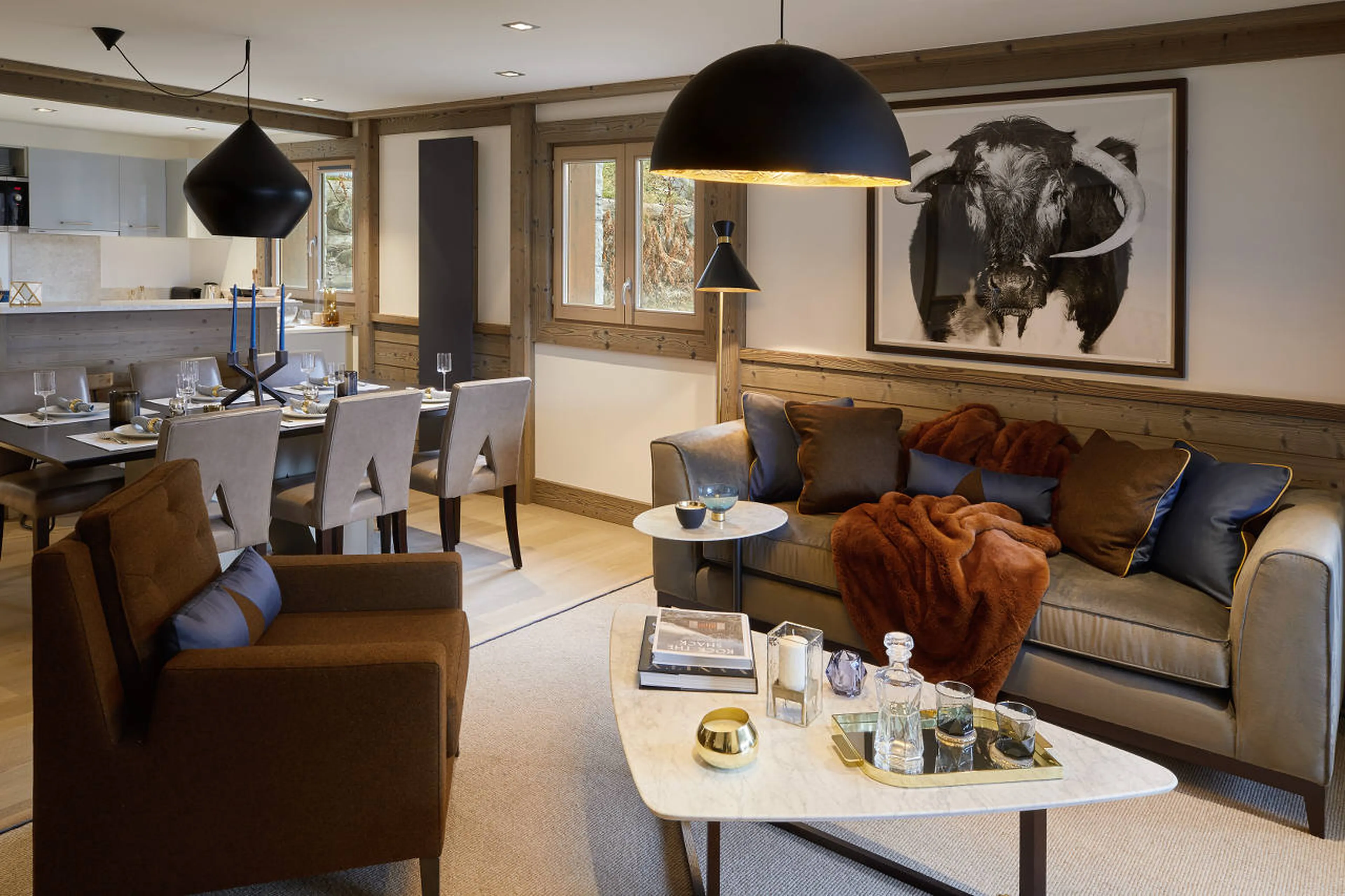 Open plan living area at Apartment Six Senses Two in Courchevel 1850