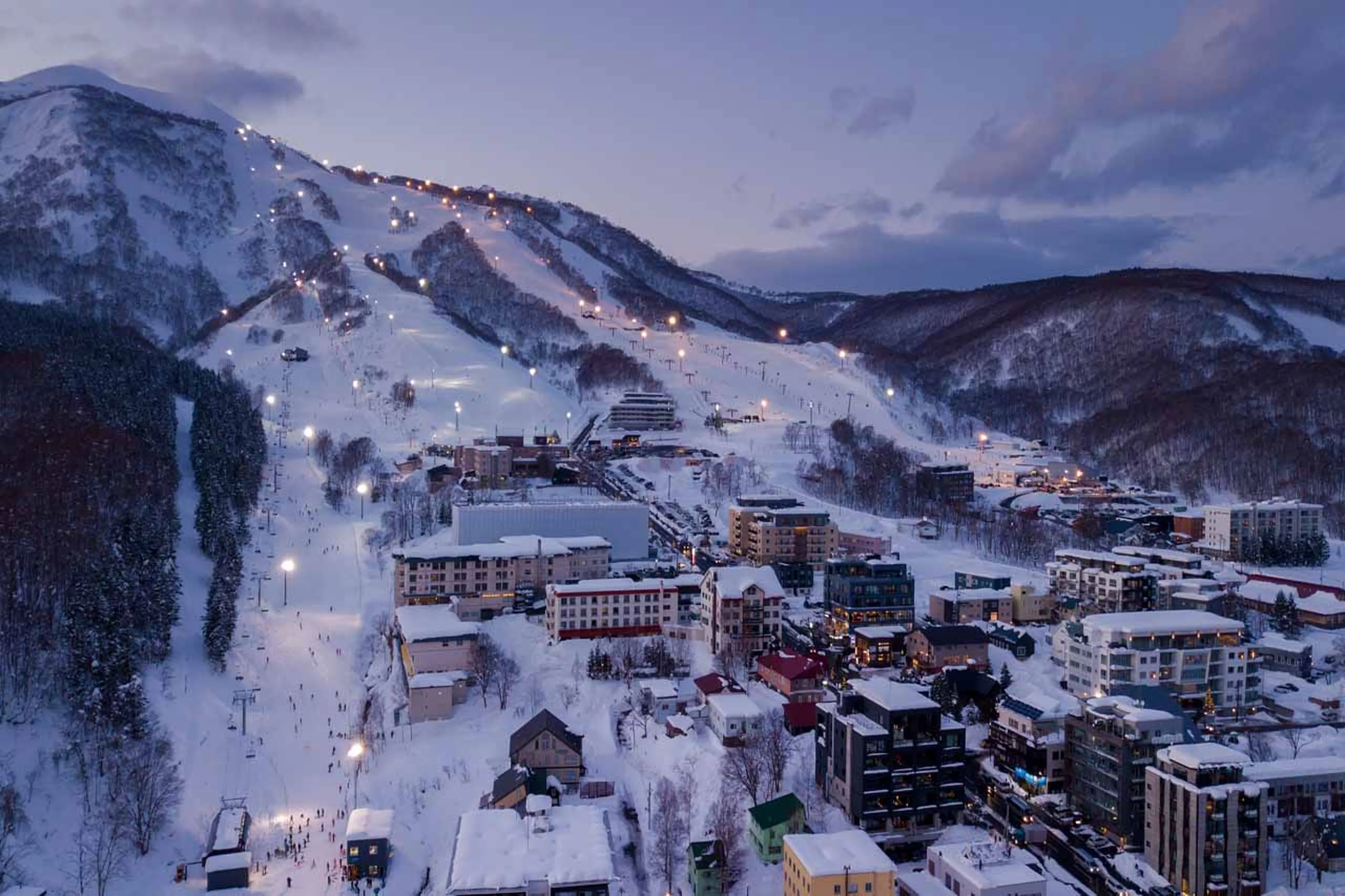Ski slopes at night in Japan