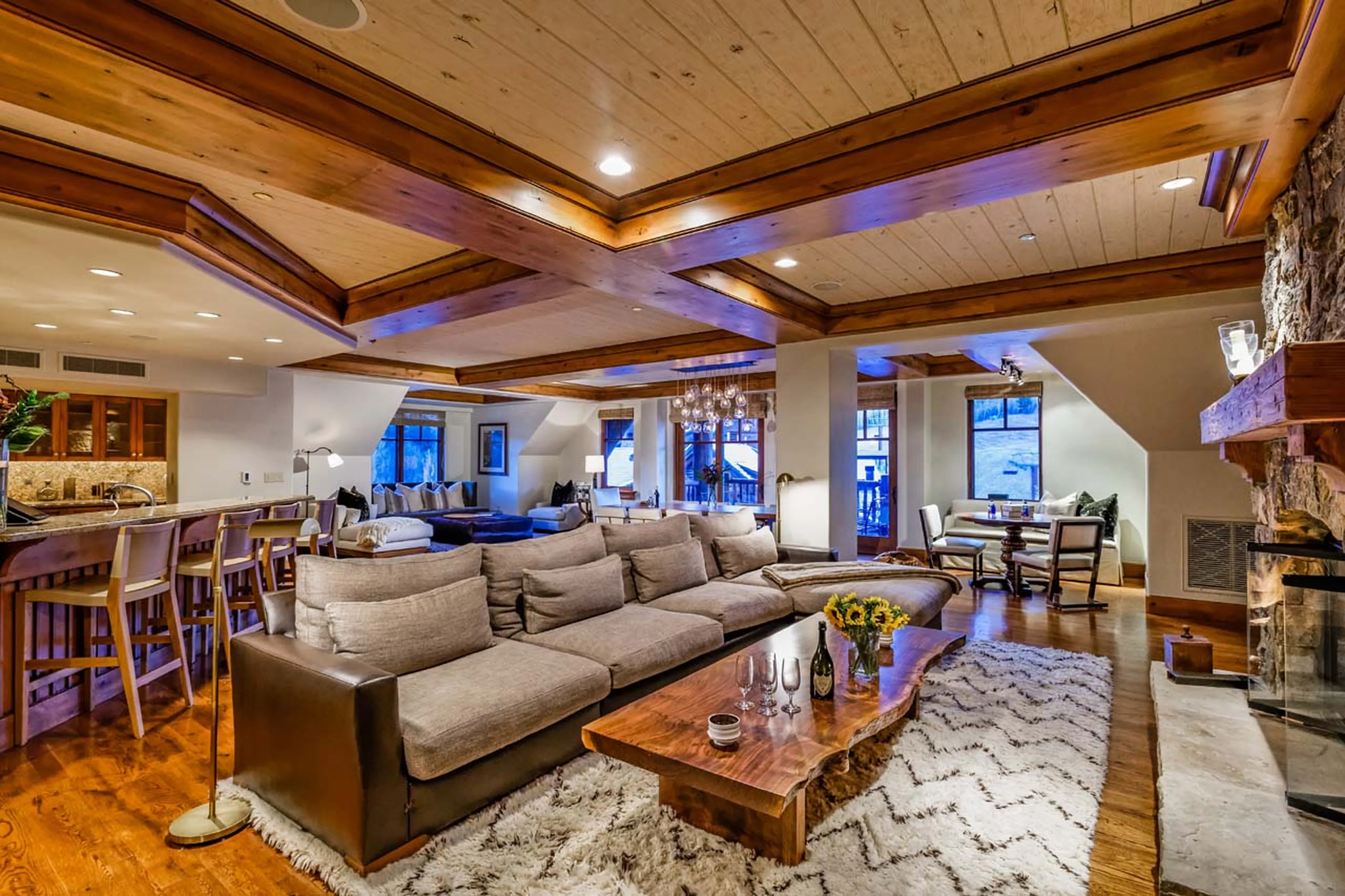 Open plan living area of Snowflake Penthouse in Beaver Creek