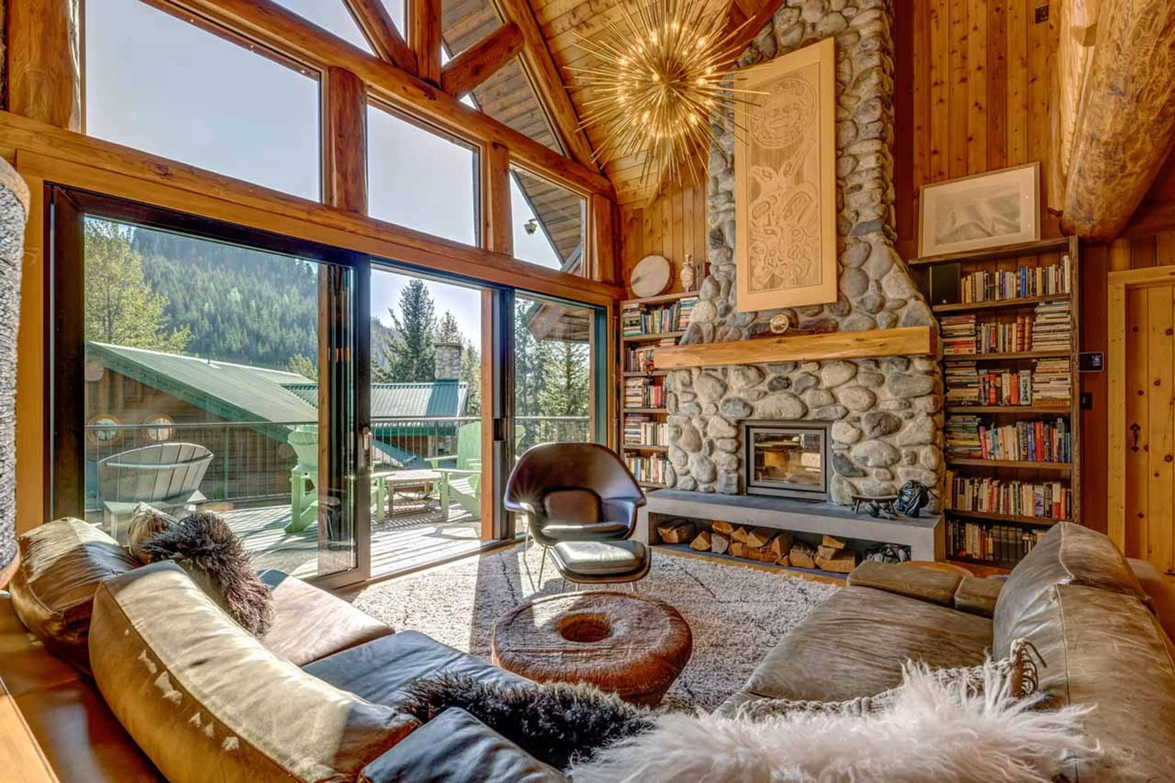 Living area fireplace at Snowridge Chalet 7 in Whistler