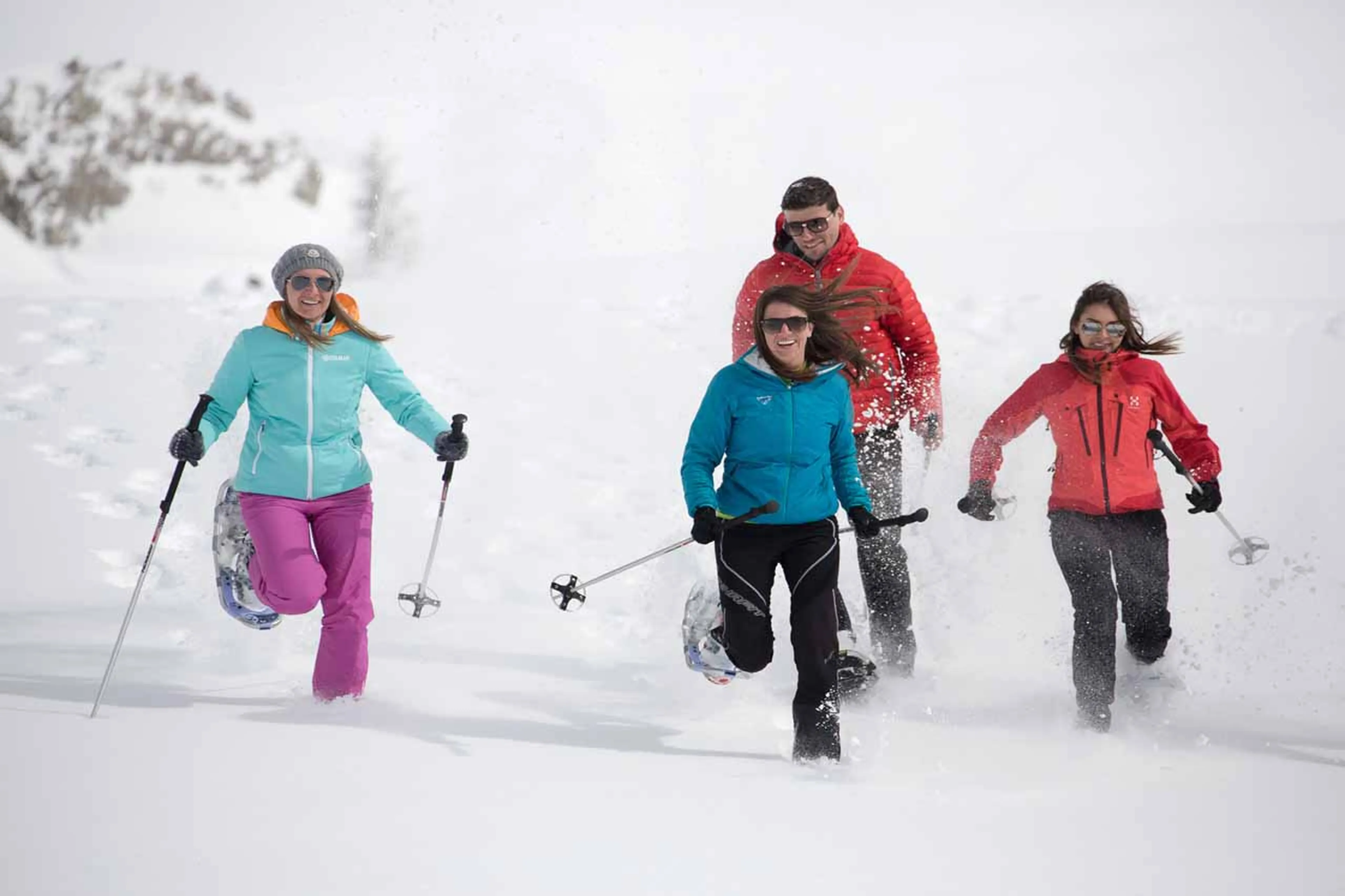 Having fun snowshoeing in the Dolomites