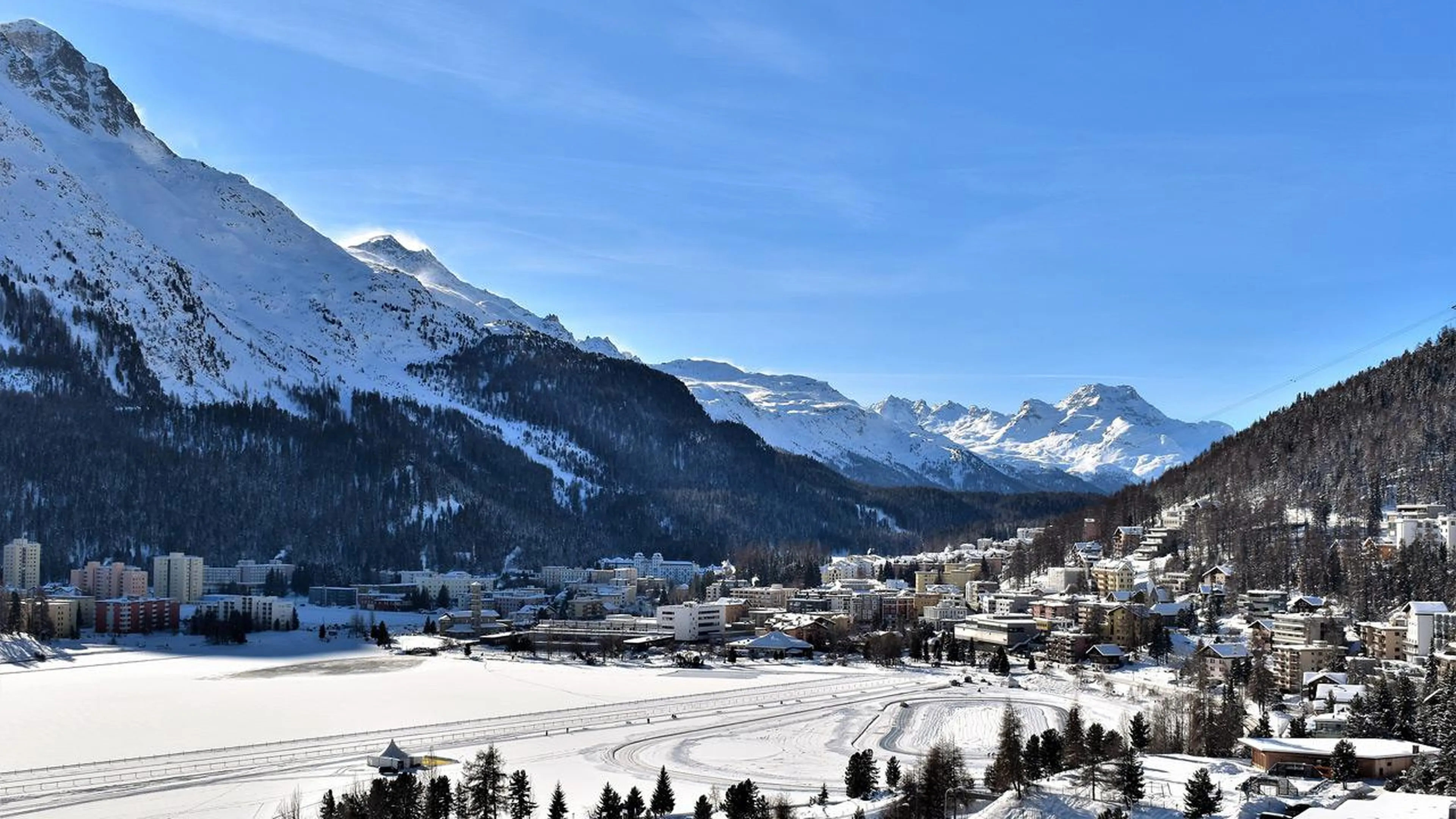 View of St Moritz Lake in Winter