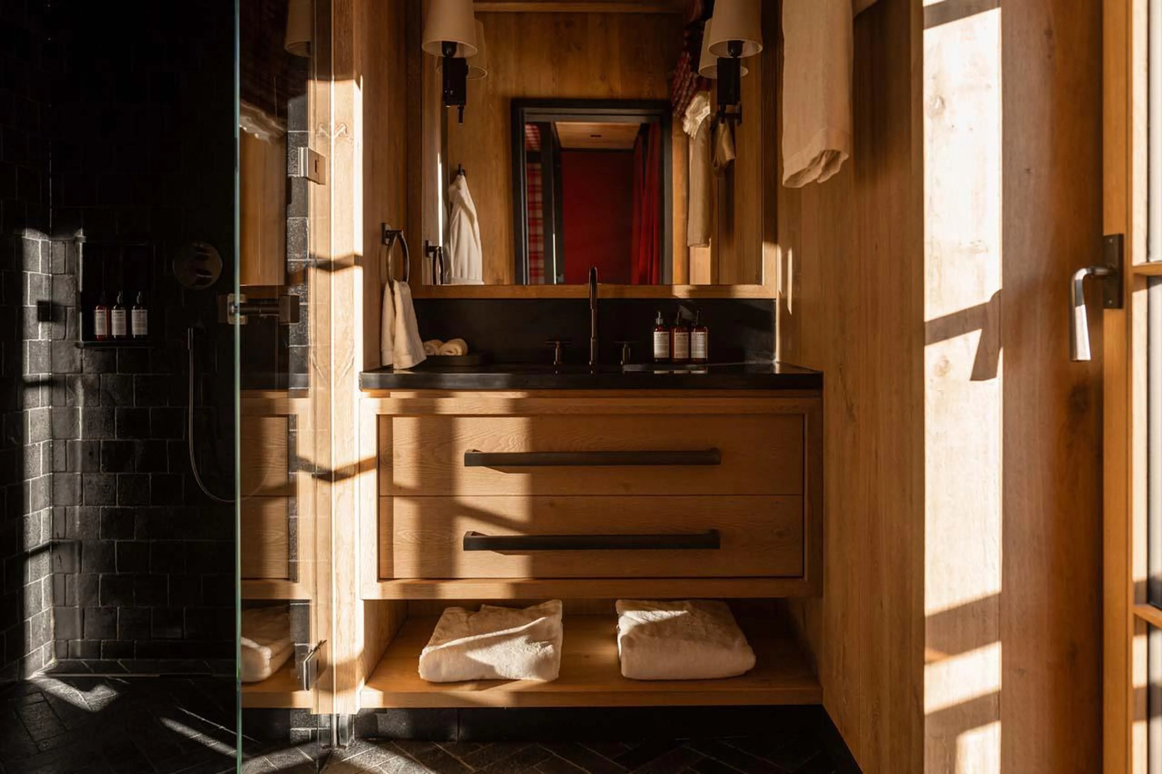 En-suite shower room at The Barn in Lech